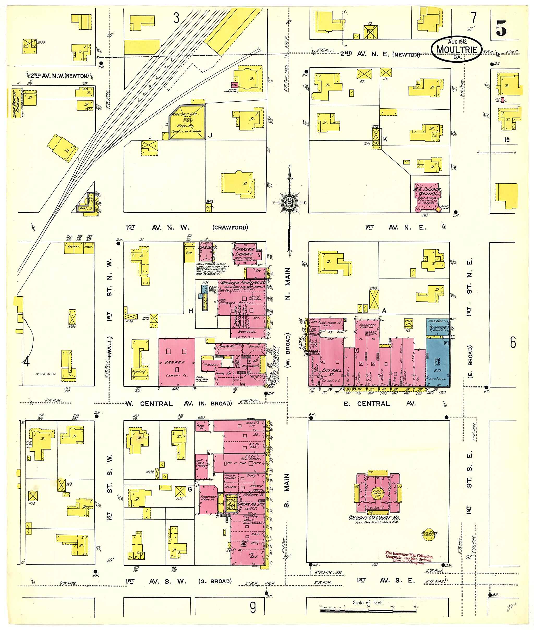 This old map of Moultrie, Colquitt County, Georgia was created by Sanborn Map Company in 1912