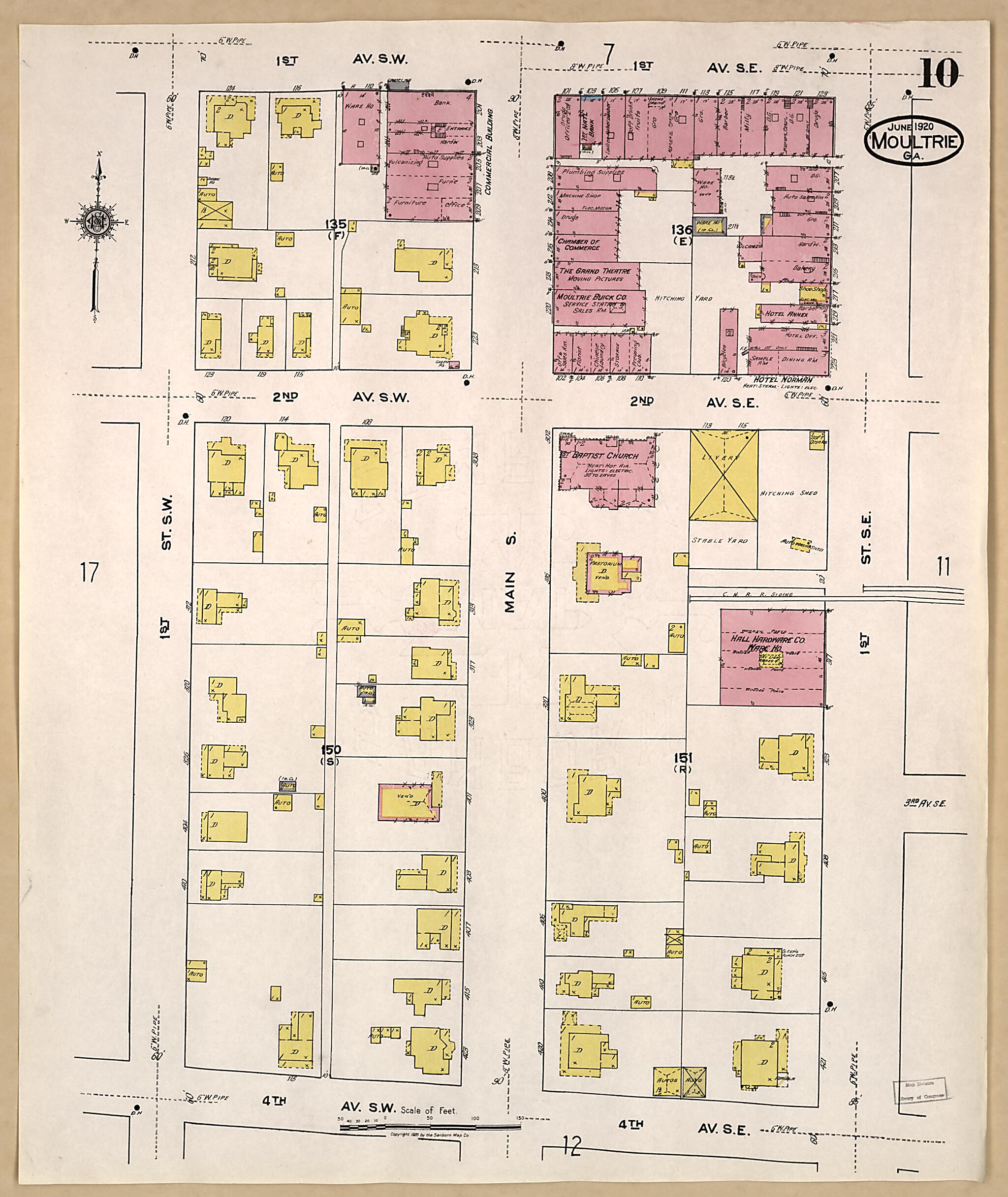 This old map of Moultrie, Colquitt County, Georgia was created by Sanborn Map Company in 1920