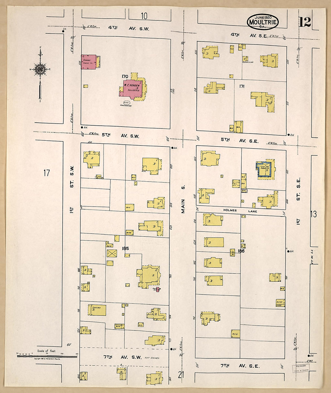 This old map of Moultrie, Colquitt County, Georgia was created by Sanborn Map Company in 1920