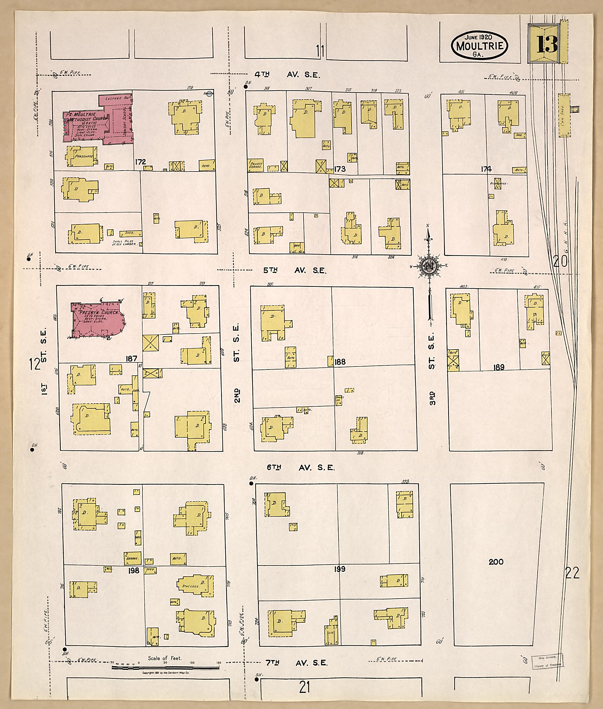 This old map of Moultrie, Colquitt County, Georgia was created by Sanborn Map Company in 1920