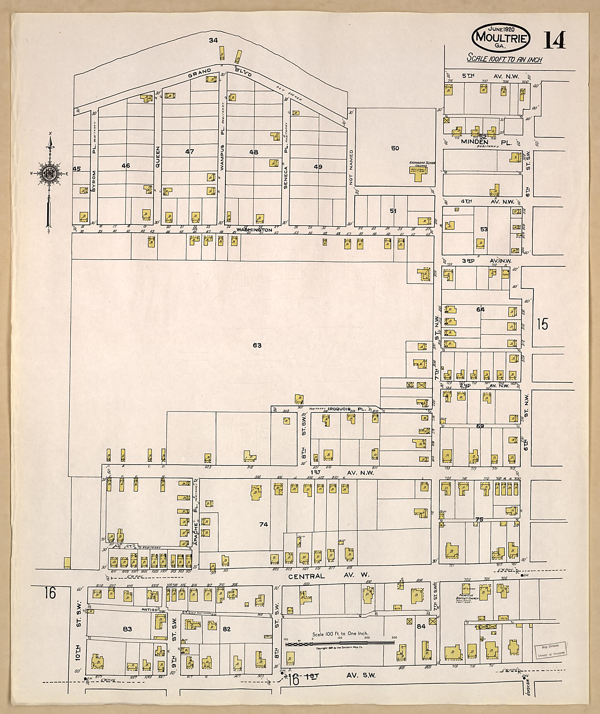 This old map of Moultrie, Colquitt County, Georgia was created by Sanborn Map Company in 1920