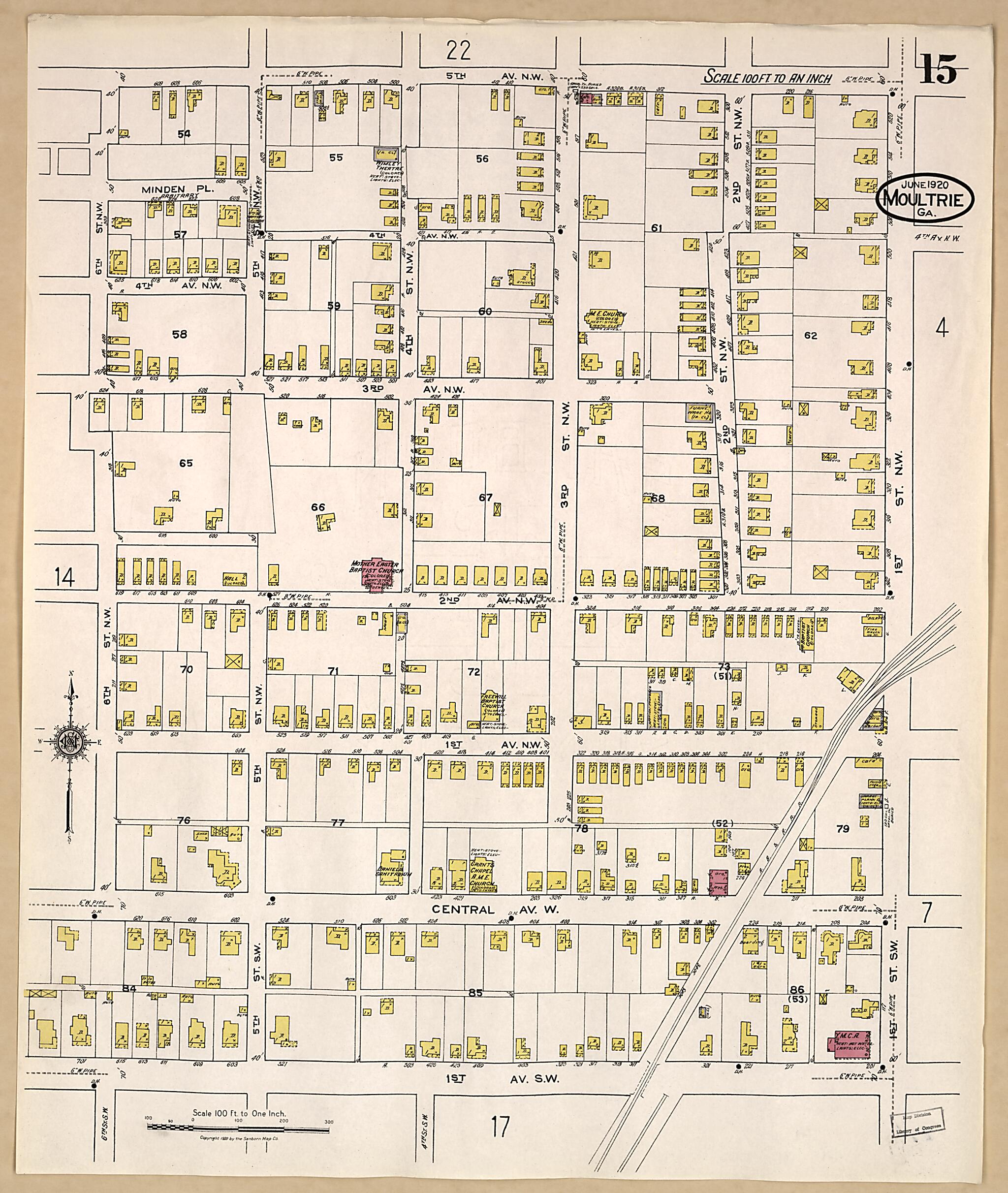 This old map of Moultrie, Colquitt County, Georgia was created by Sanborn Map Company in 1920