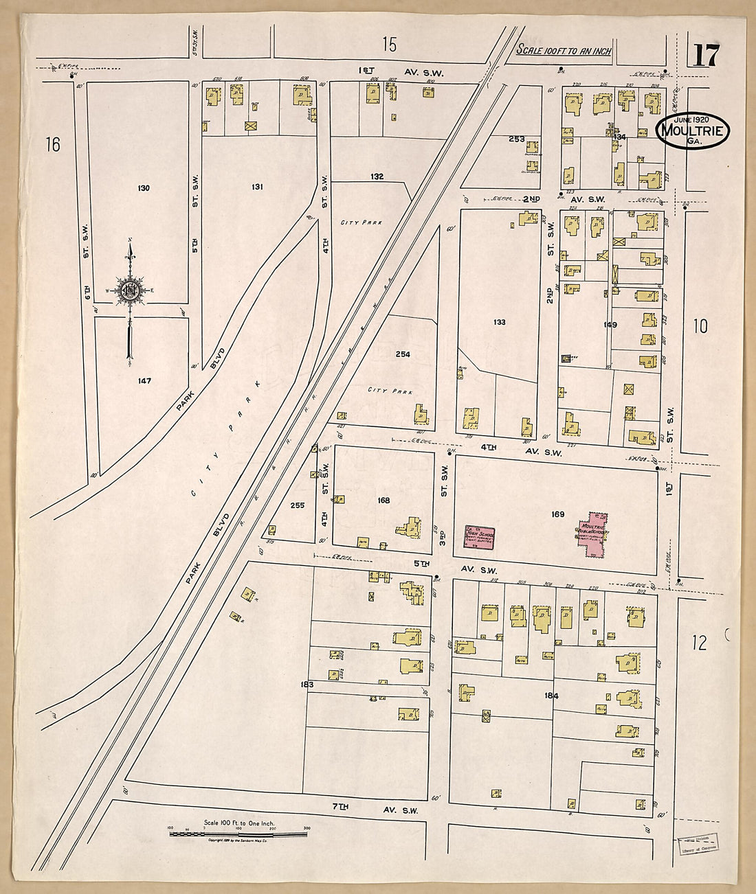 This old map of Moultrie, Colquitt County, Georgia was created by Sanborn Map Company in 1920