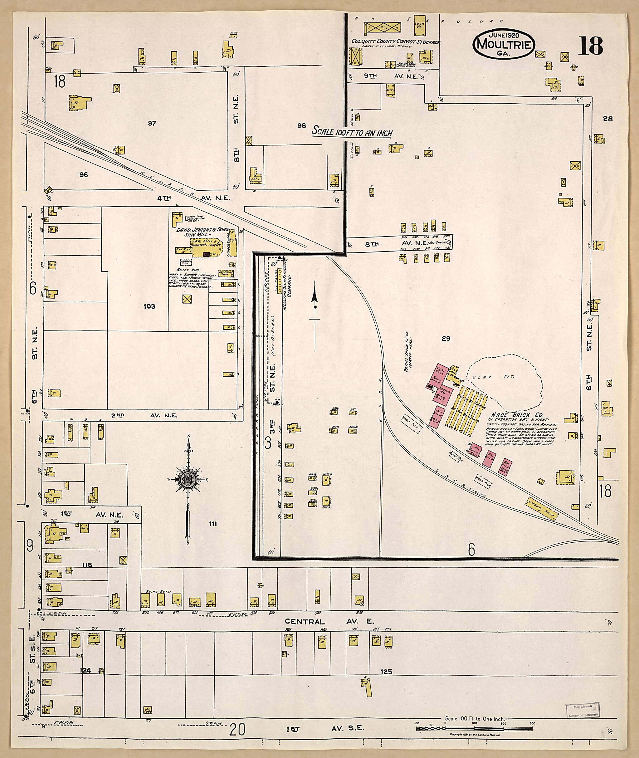 This old map of Moultrie, Colquitt County, Georgia was created by Sanborn Map Company in 1920