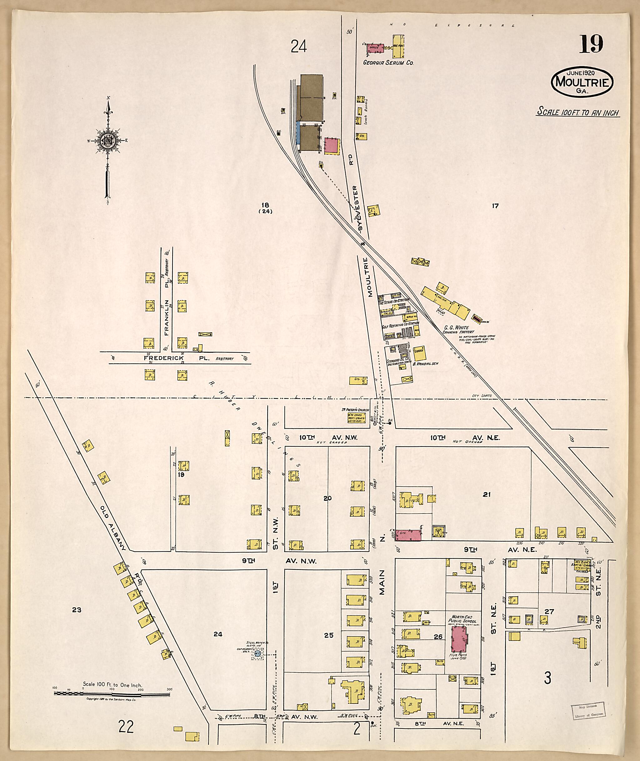 This old map of Moultrie, Colquitt County, Georgia was created by Sanborn Map Company in 1920