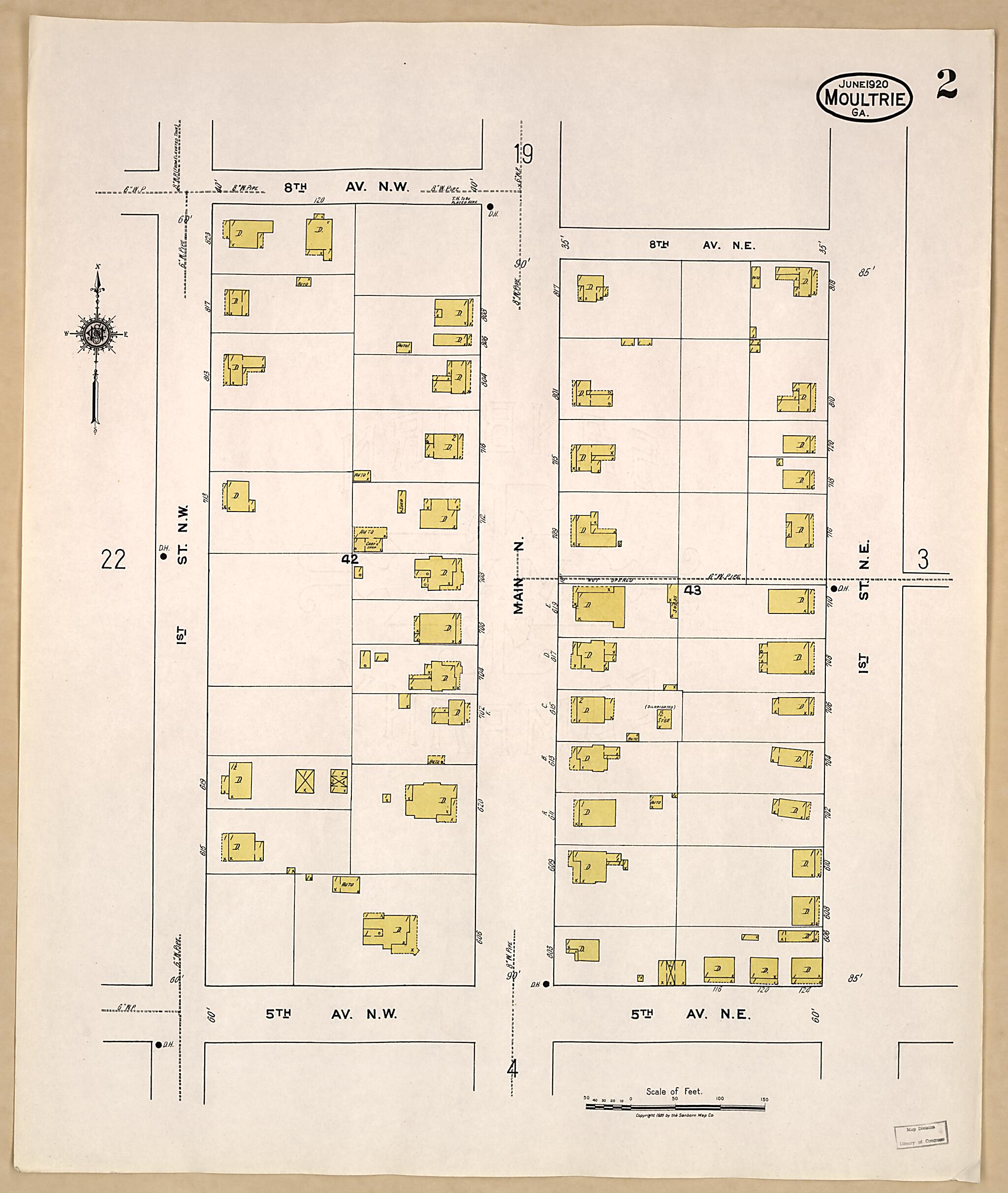 This old map of Moultrie, Colquitt County, Georgia was created by Sanborn Map Company in 1920
