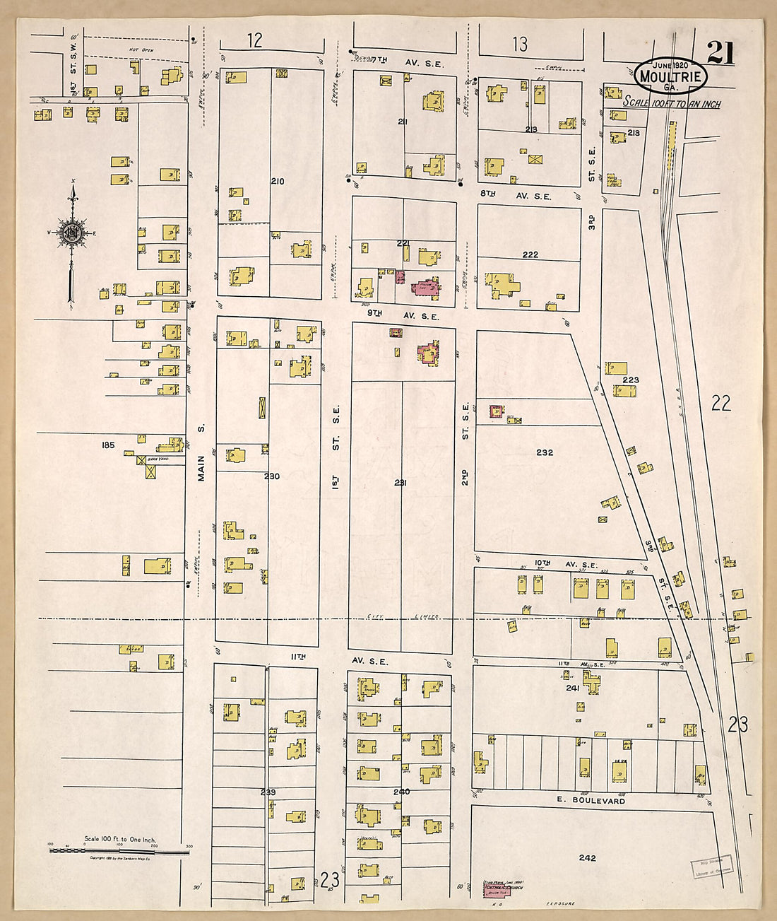This old map of Moultrie, Colquitt County, Georgia was created by Sanborn Map Company in 1920