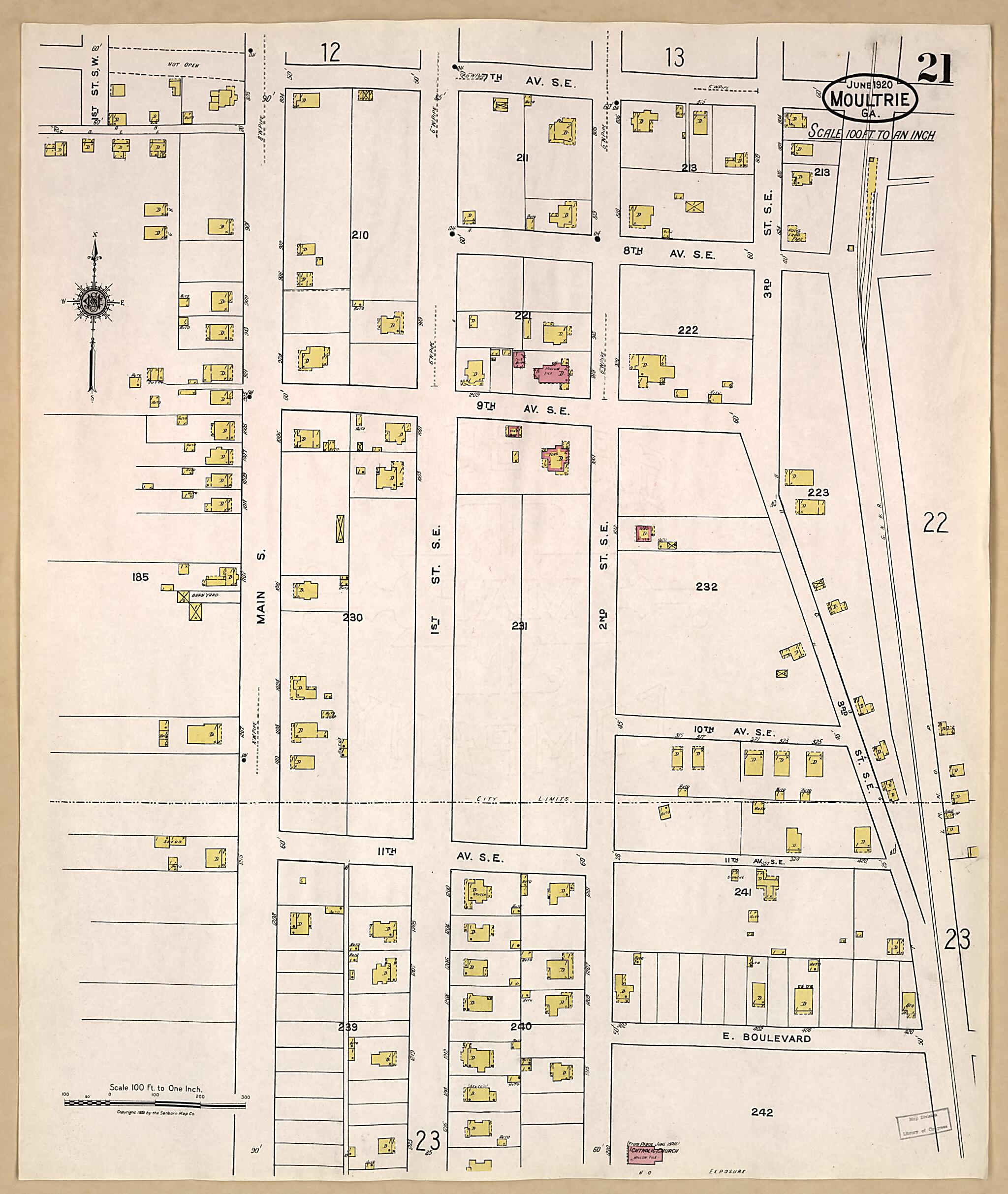 This old map of Moultrie, Colquitt County, Georgia was created by Sanborn Map Company in 1920