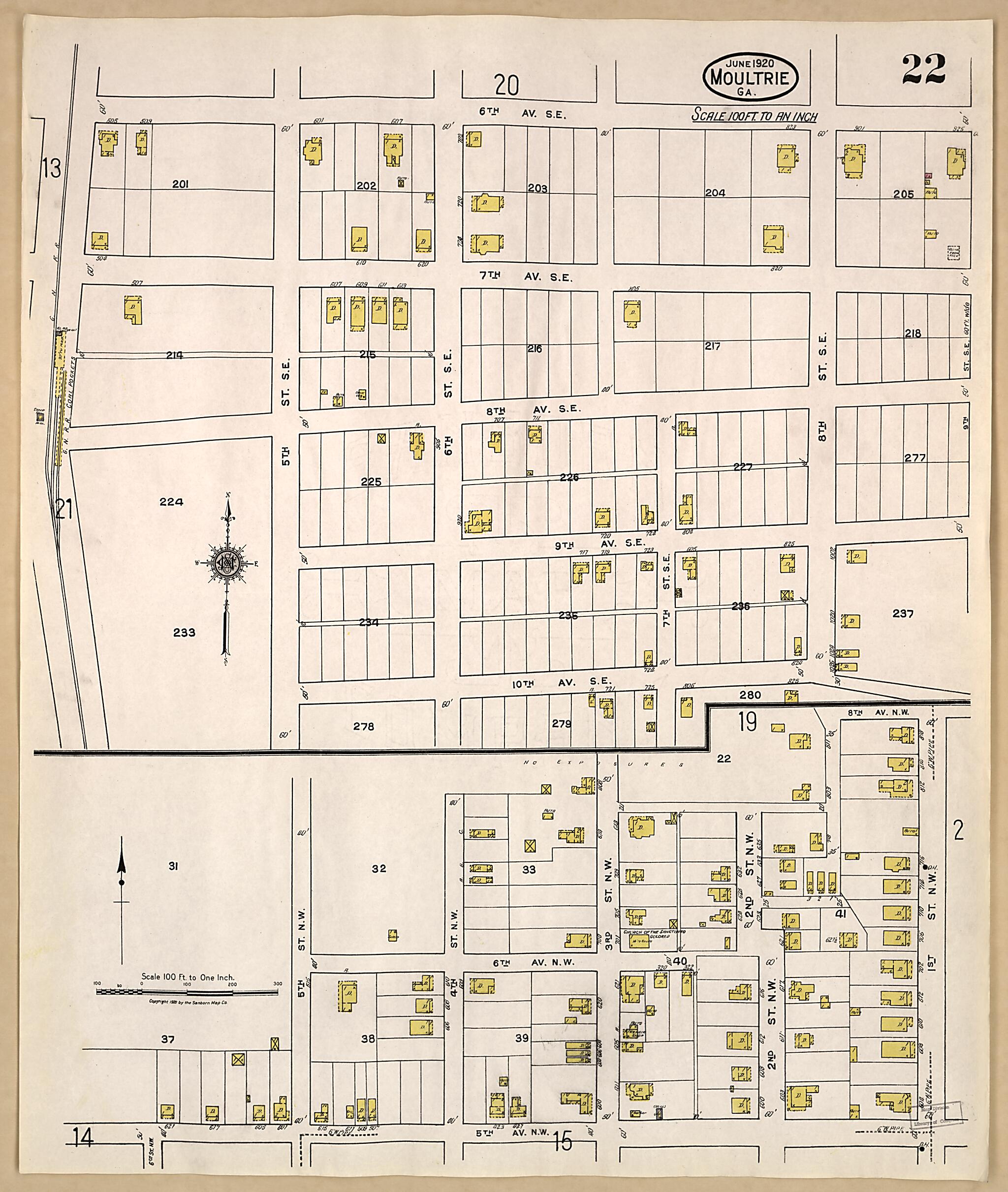 This old map of Moultrie, Colquitt County, Georgia was created by Sanborn Map Company in 1920