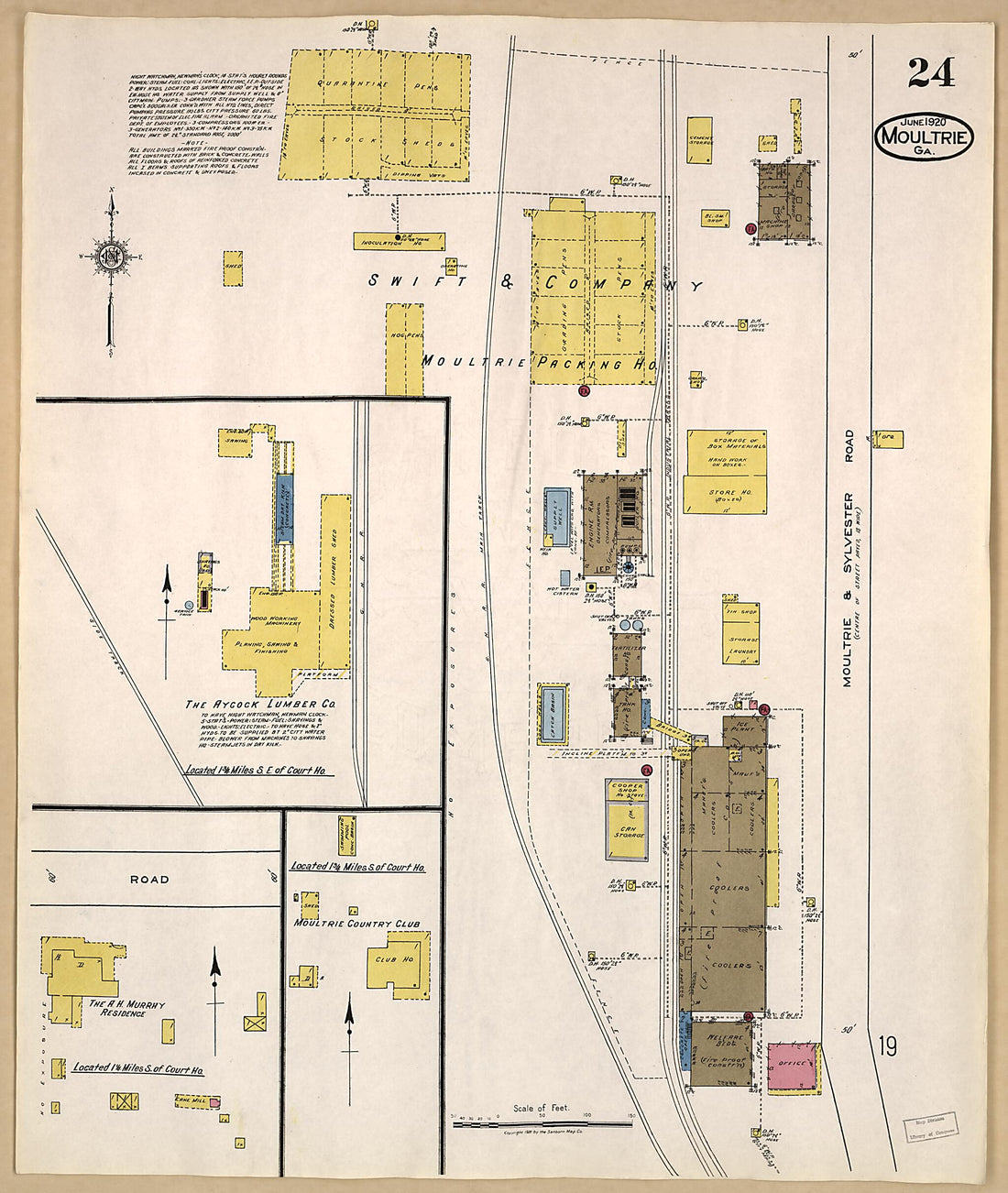 This old map of Moultrie, Colquitt County, Georgia was created by Sanborn Map Company in 1920