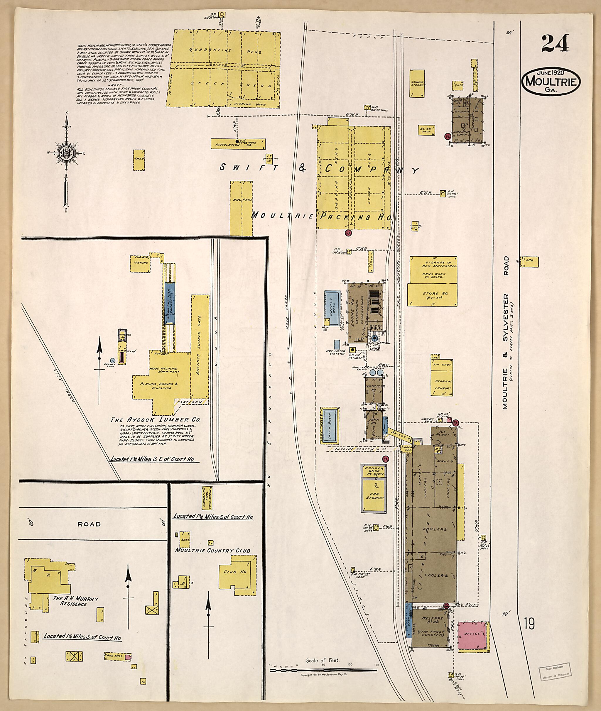 This old map of Moultrie, Colquitt County, Georgia was created by Sanborn Map Company in 1920