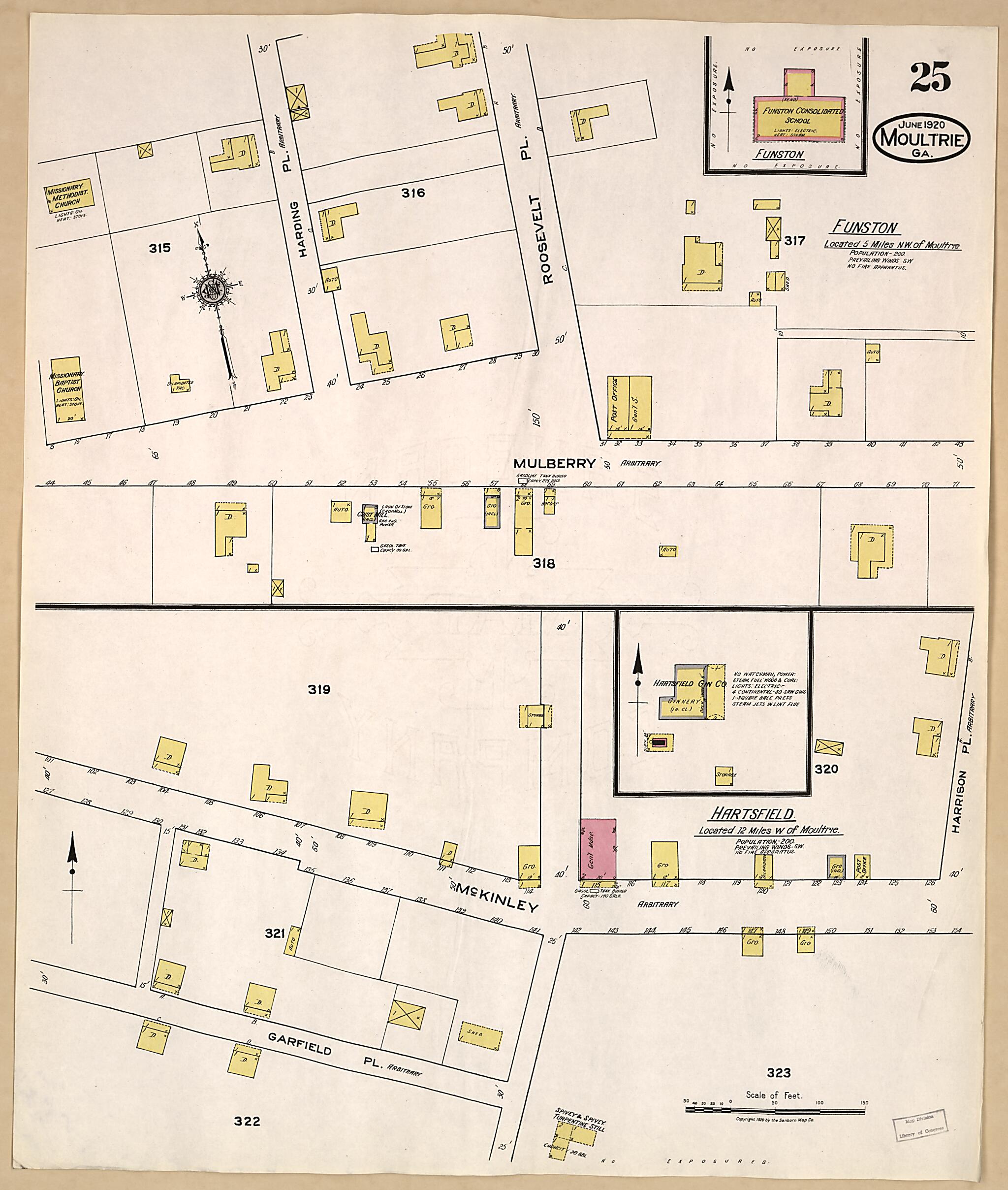This old map of Moultrie, Colquitt County, Georgia was created by Sanborn Map Company in 1920