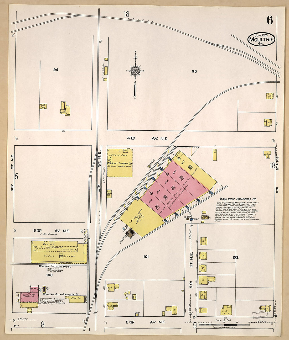 This old map of Moultrie, Colquitt County, Georgia was created by Sanborn Map Company in 1920