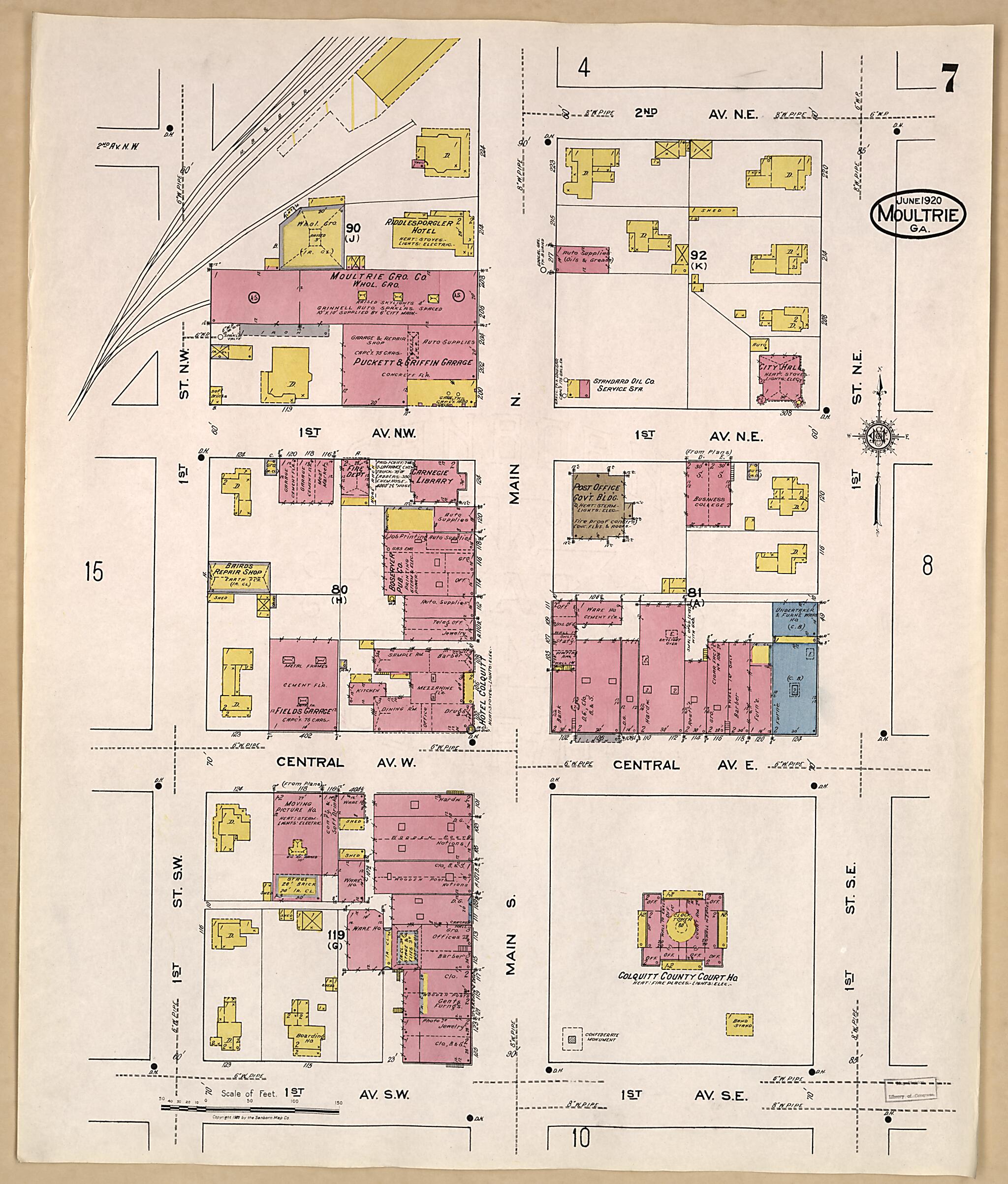 This old map of Moultrie, Colquitt County, Georgia was created by Sanborn Map Company in 1920