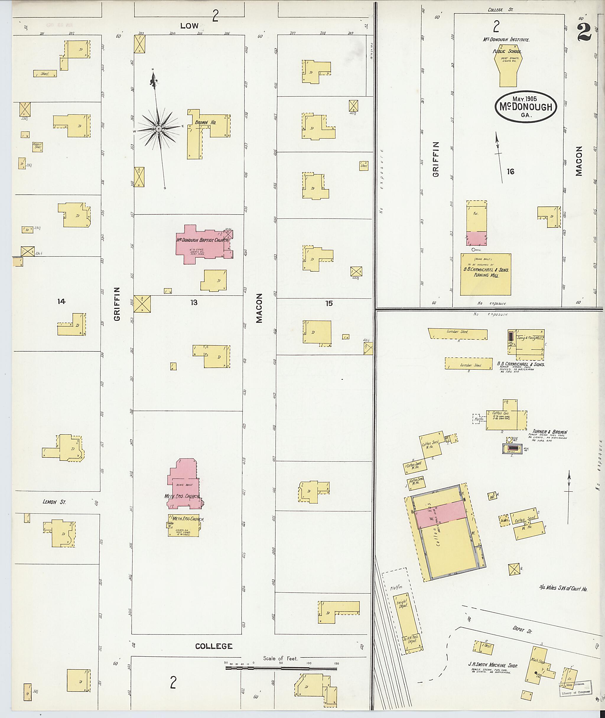 This old map of McDonough, Henry County, Georgia was created by Sanborn Map Company in 1905