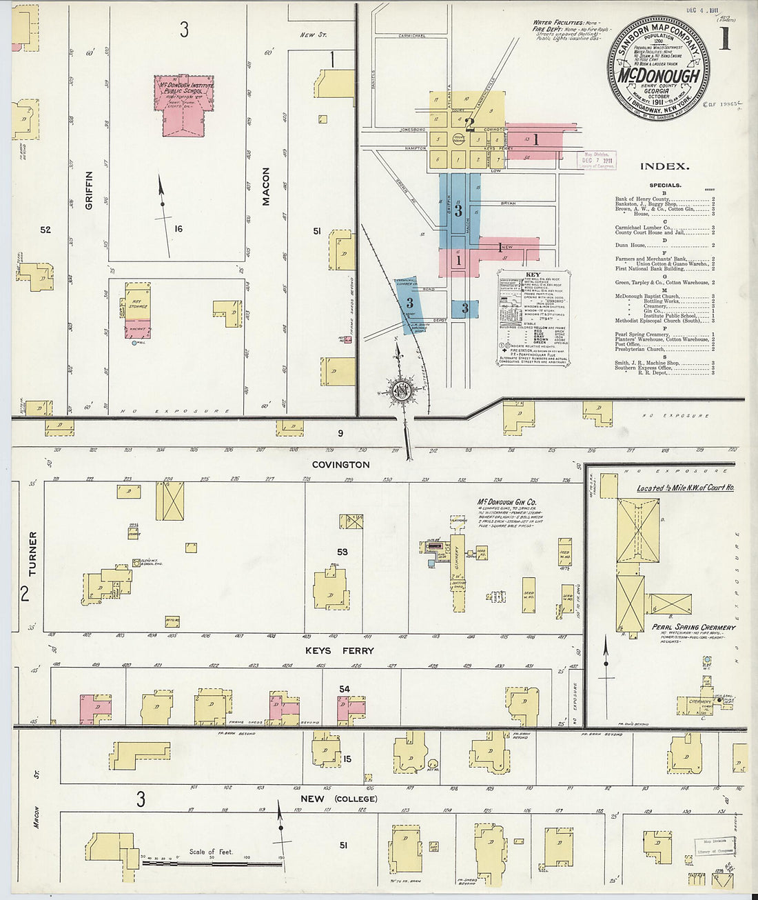 This old map of McDonough, Henry County, Georgia was created by Sanborn Map Company in 1911