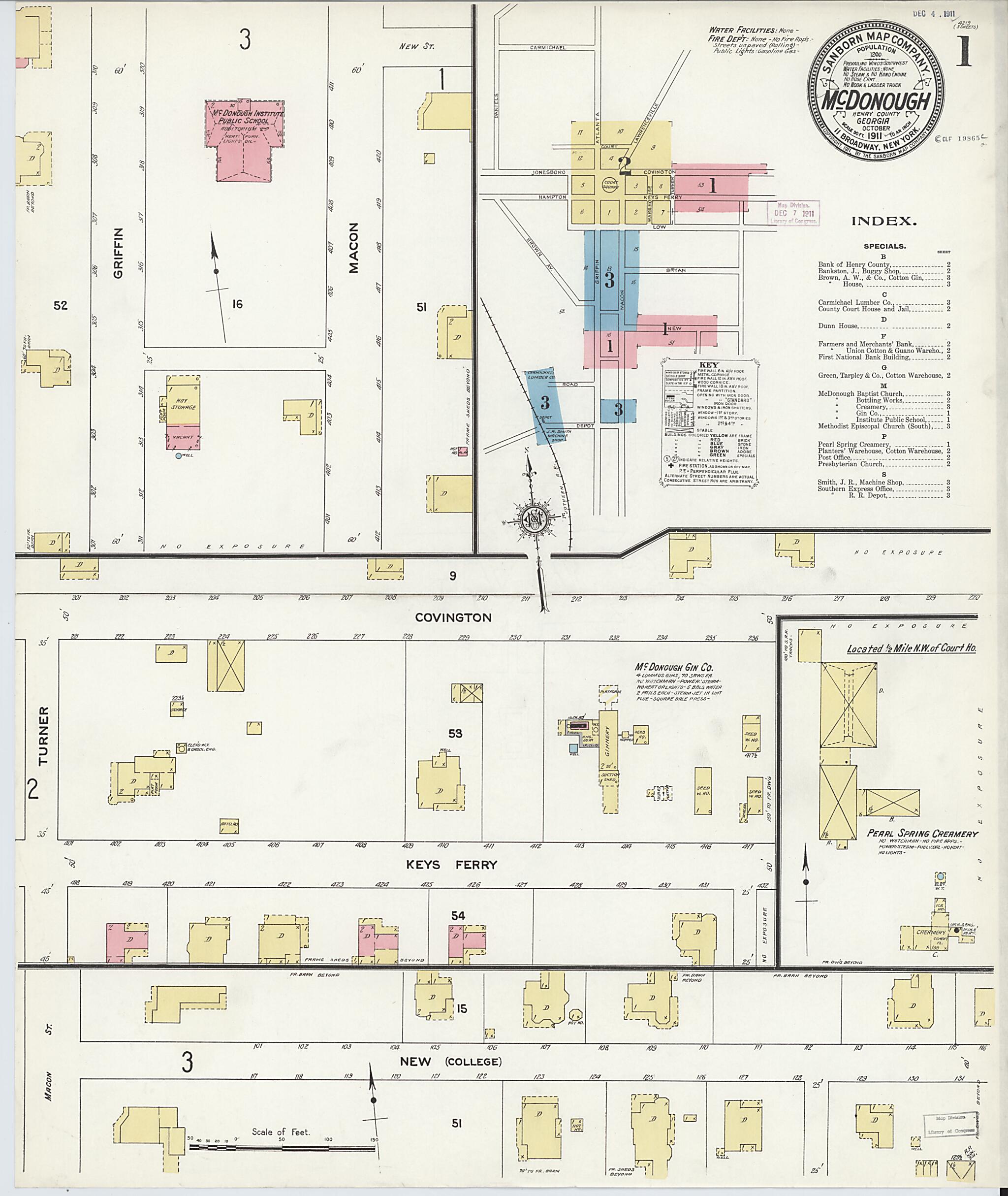 This old map of McDonough, Henry County, Georgia was created by Sanborn Map Company in 1911