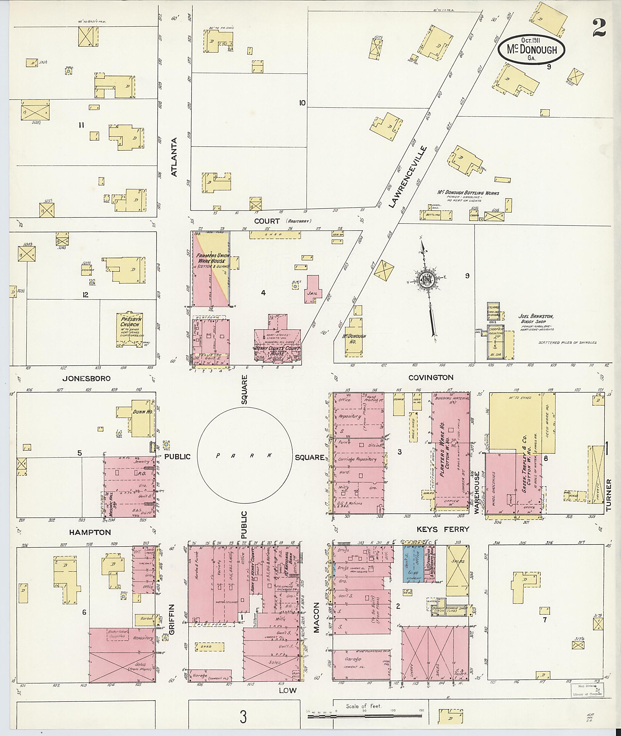 This old map of McDonough, Henry County, Georgia was created by Sanborn Map Company in 1911