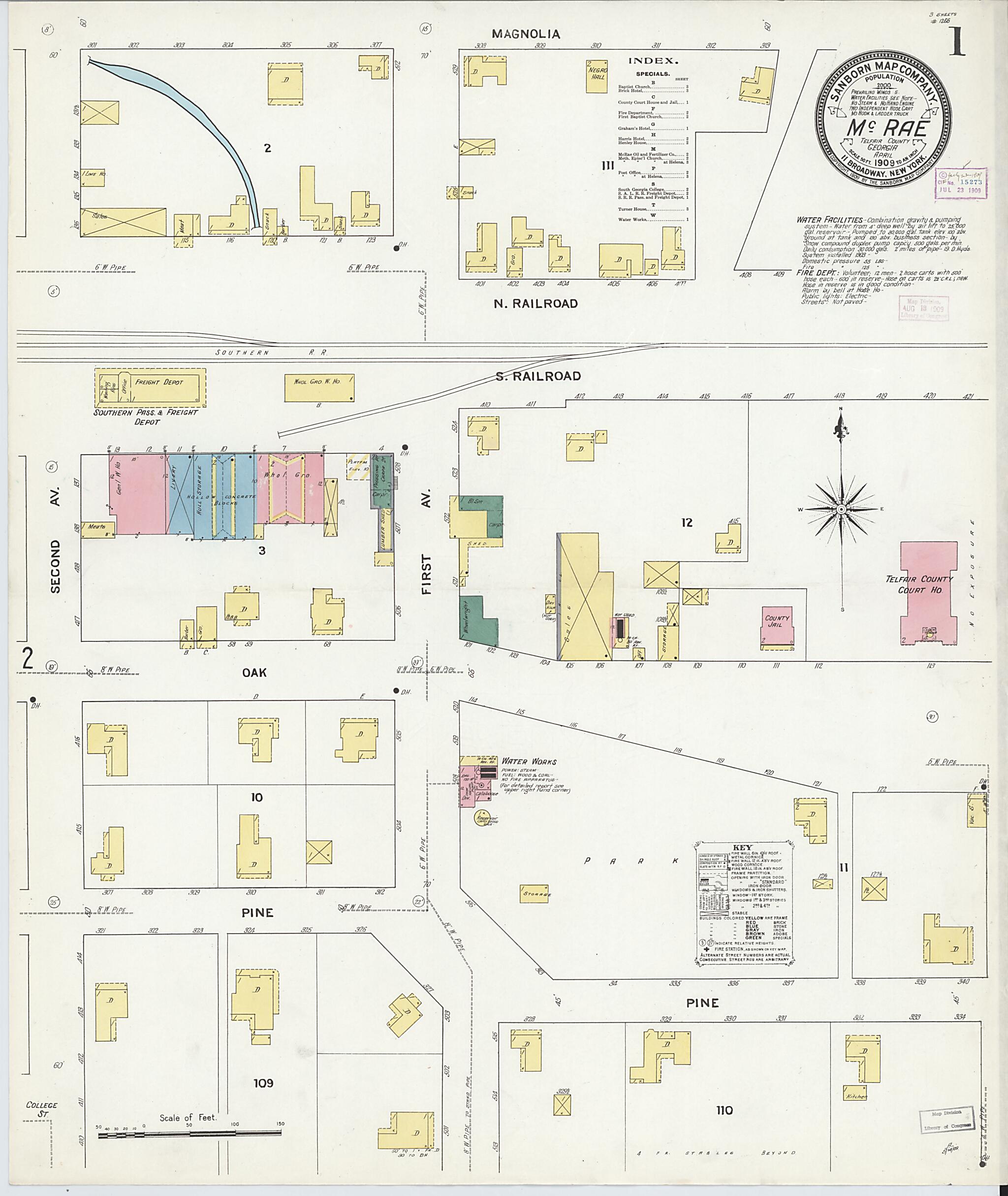 This old map of McRae, Telfair County, Georgia was created by Sanborn Map Company in 1909