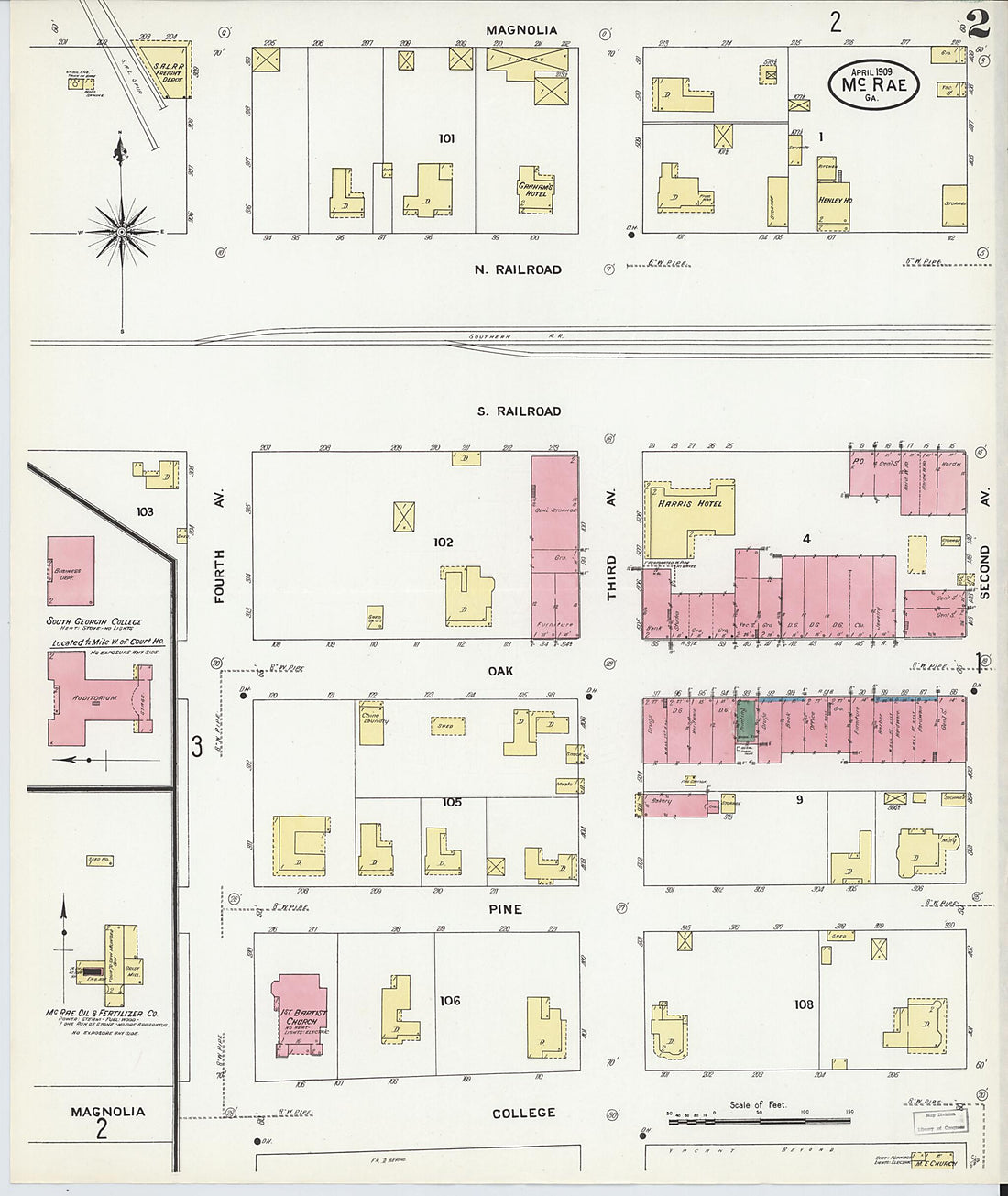 This old map of McRae, Telfair County, Georgia was created by Sanborn Map Company in 1909