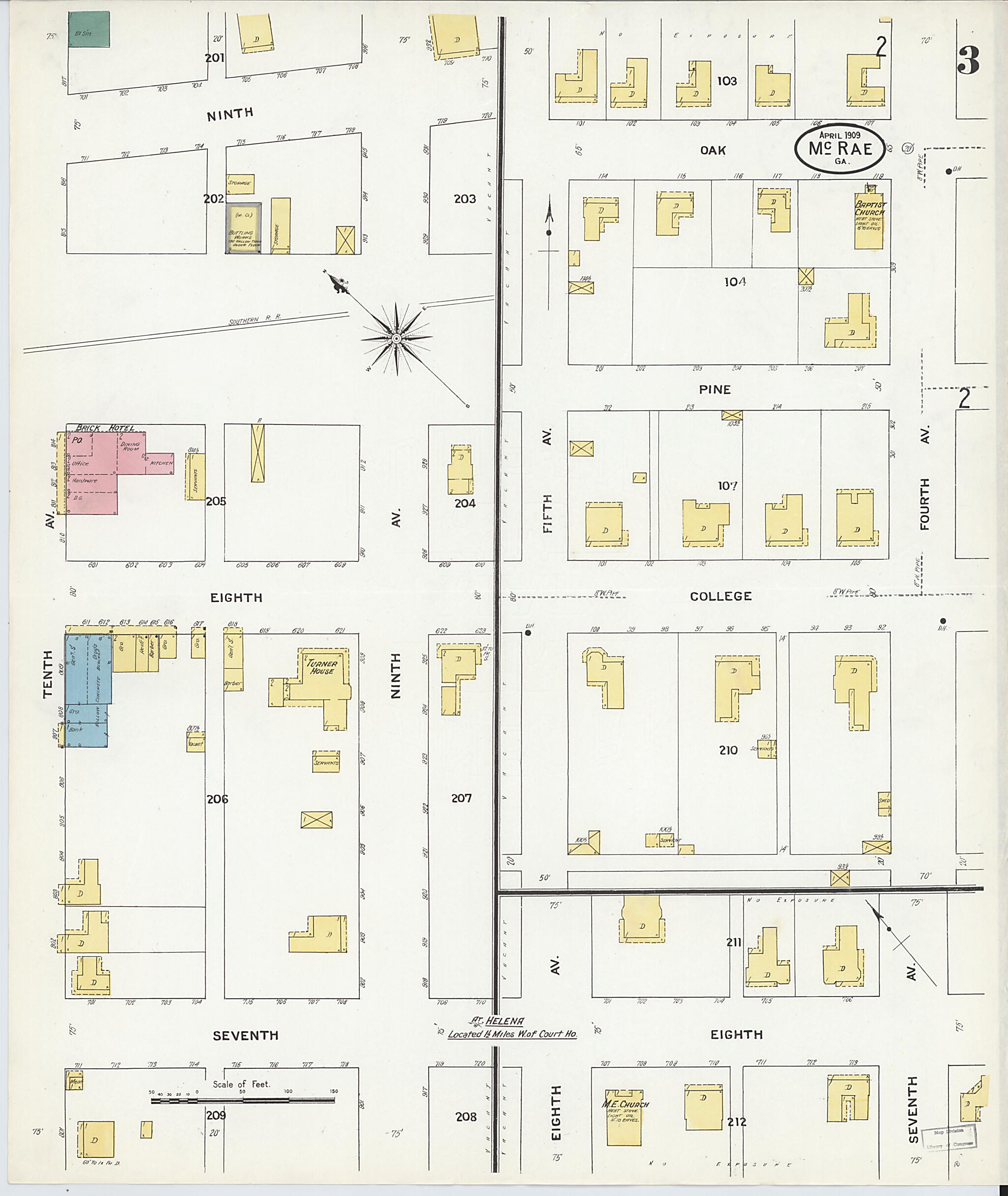 This old map of McRae, Telfair County, Georgia was created by Sanborn Map Company in 1909