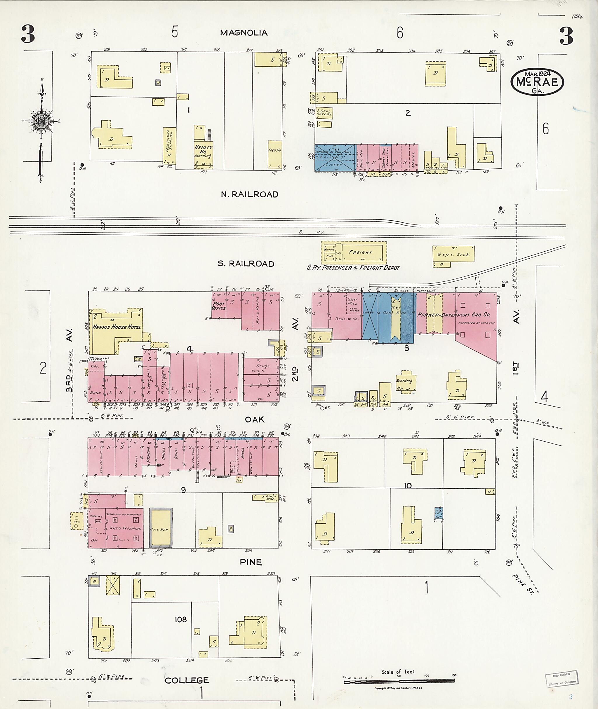 This old map of McRae, Telfair County, Georgia was created by Sanborn Map Company in 1924