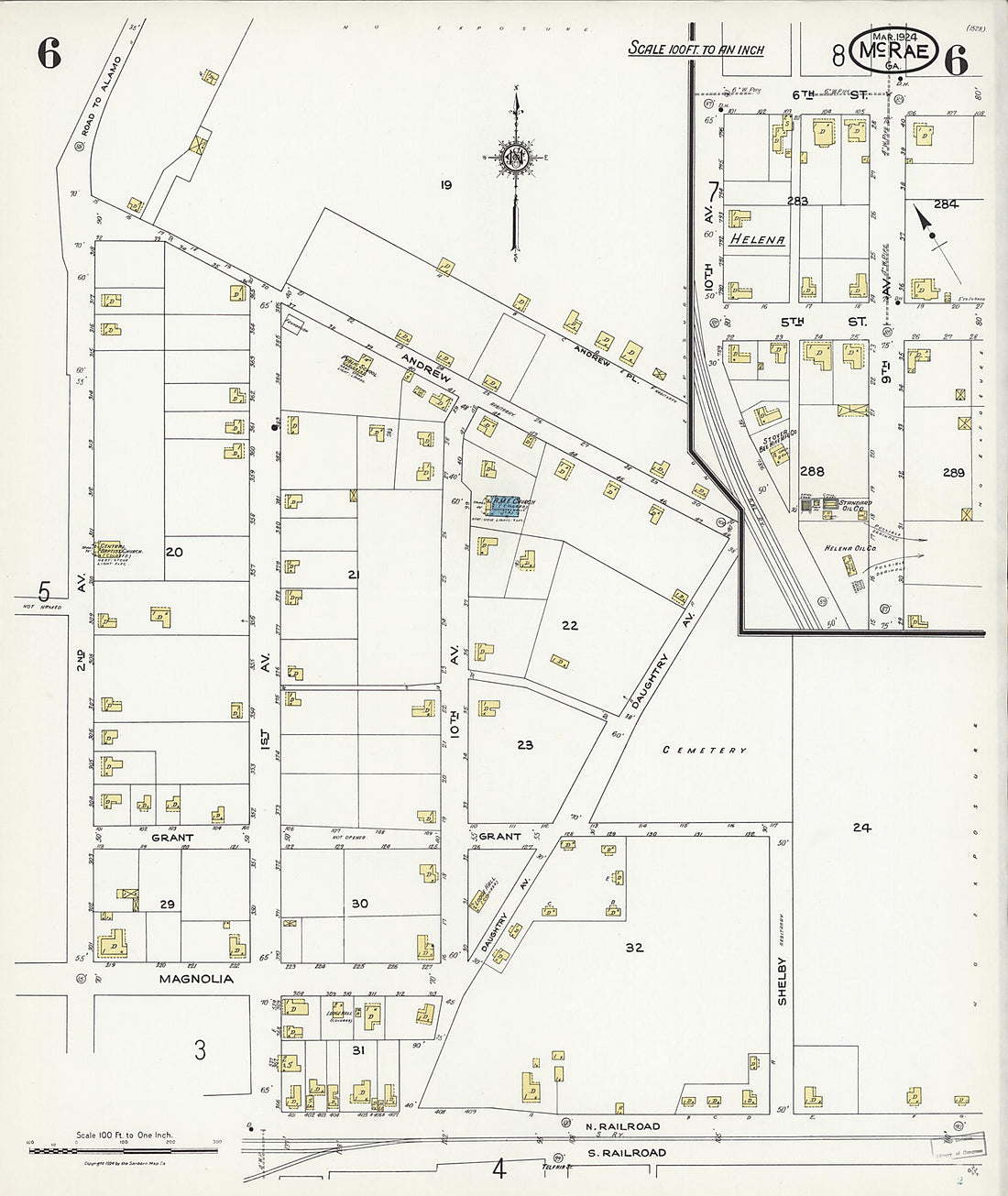 This old map of McRae, Telfair County, Georgia was created by Sanborn Map Company in 1924
