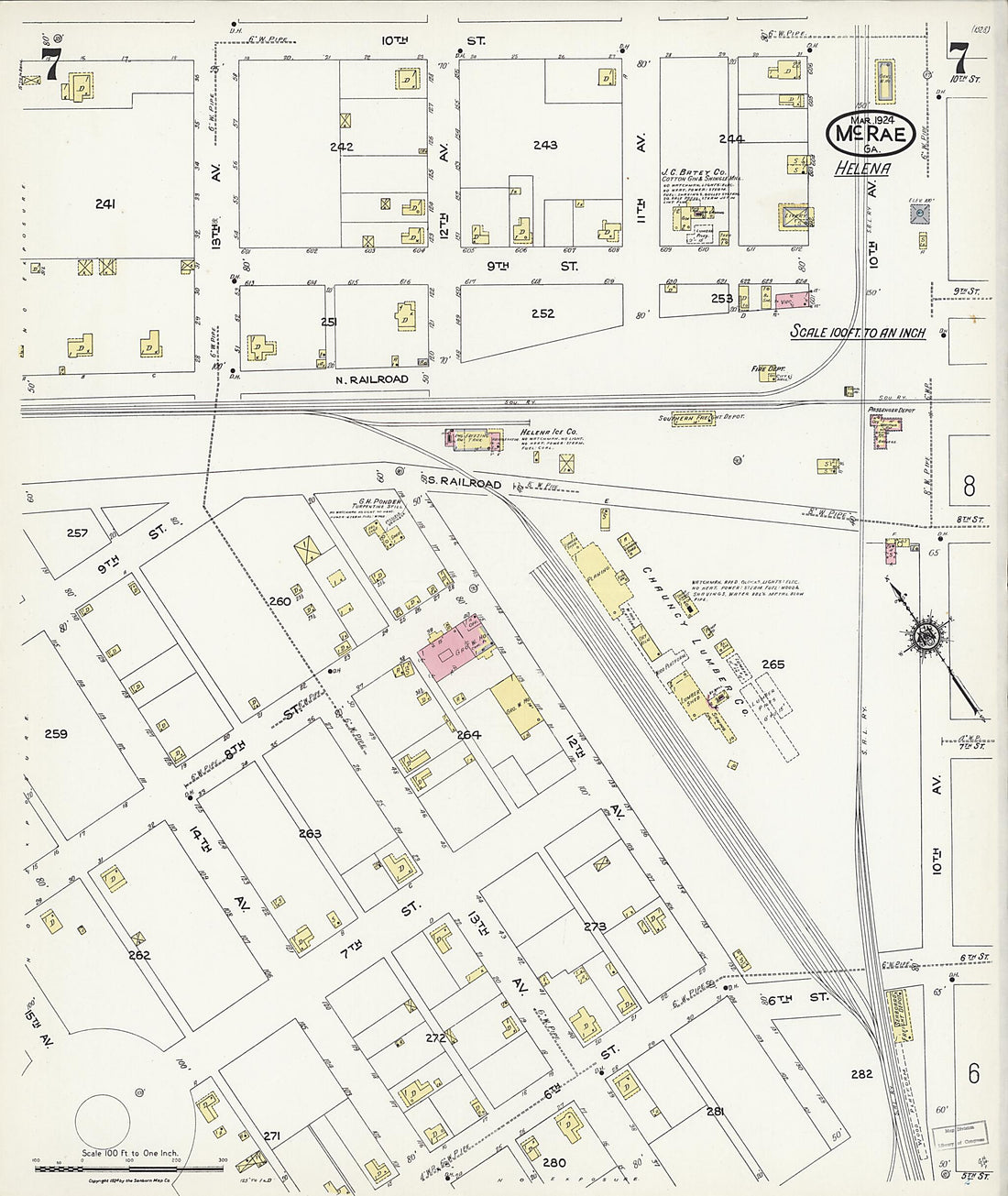 This old map of McRae, Telfair County, Georgia was created by Sanborn Map Company in 1924