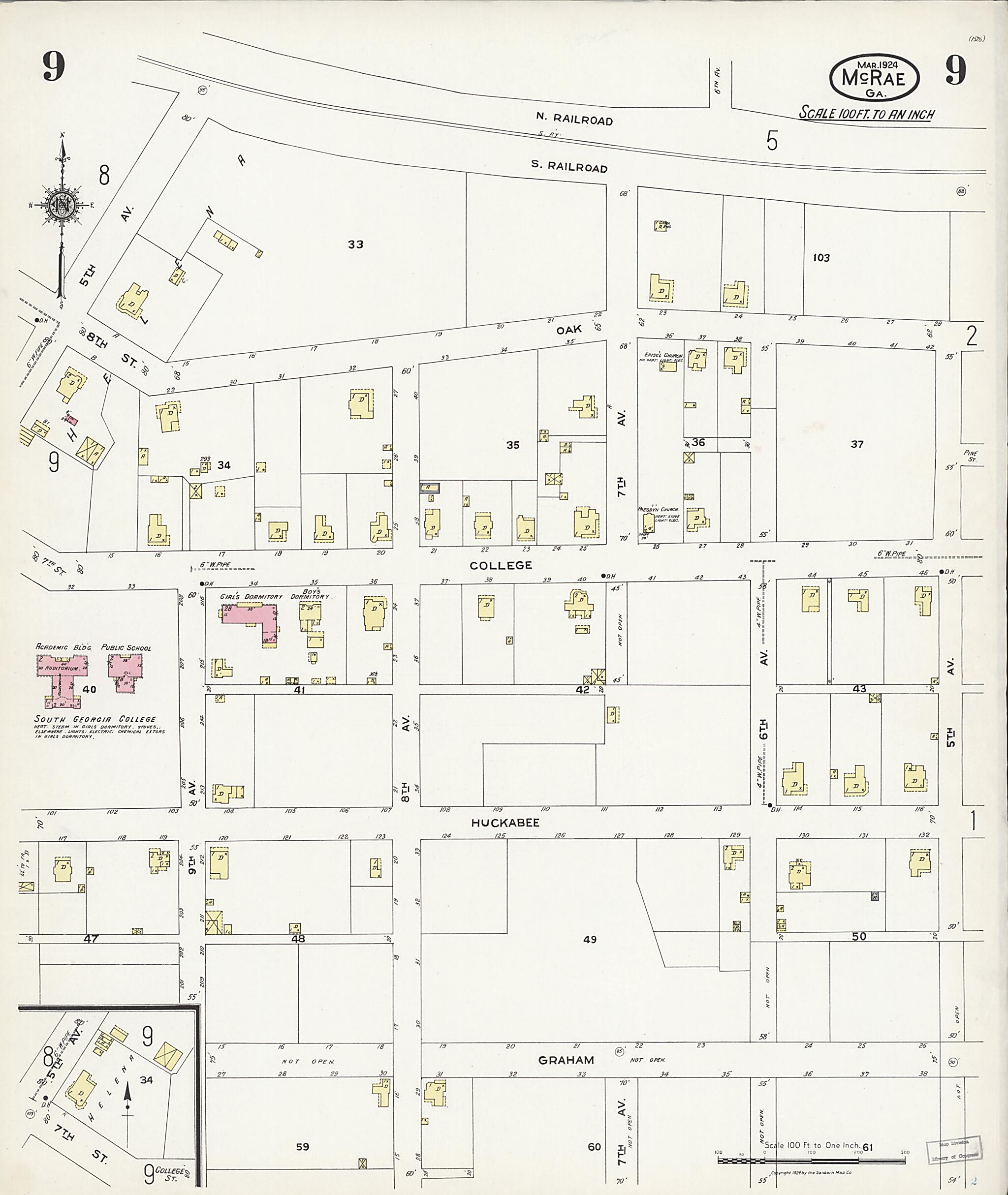 This old map of McRae, Telfair County, Georgia was created by Sanborn Map Company in 1924