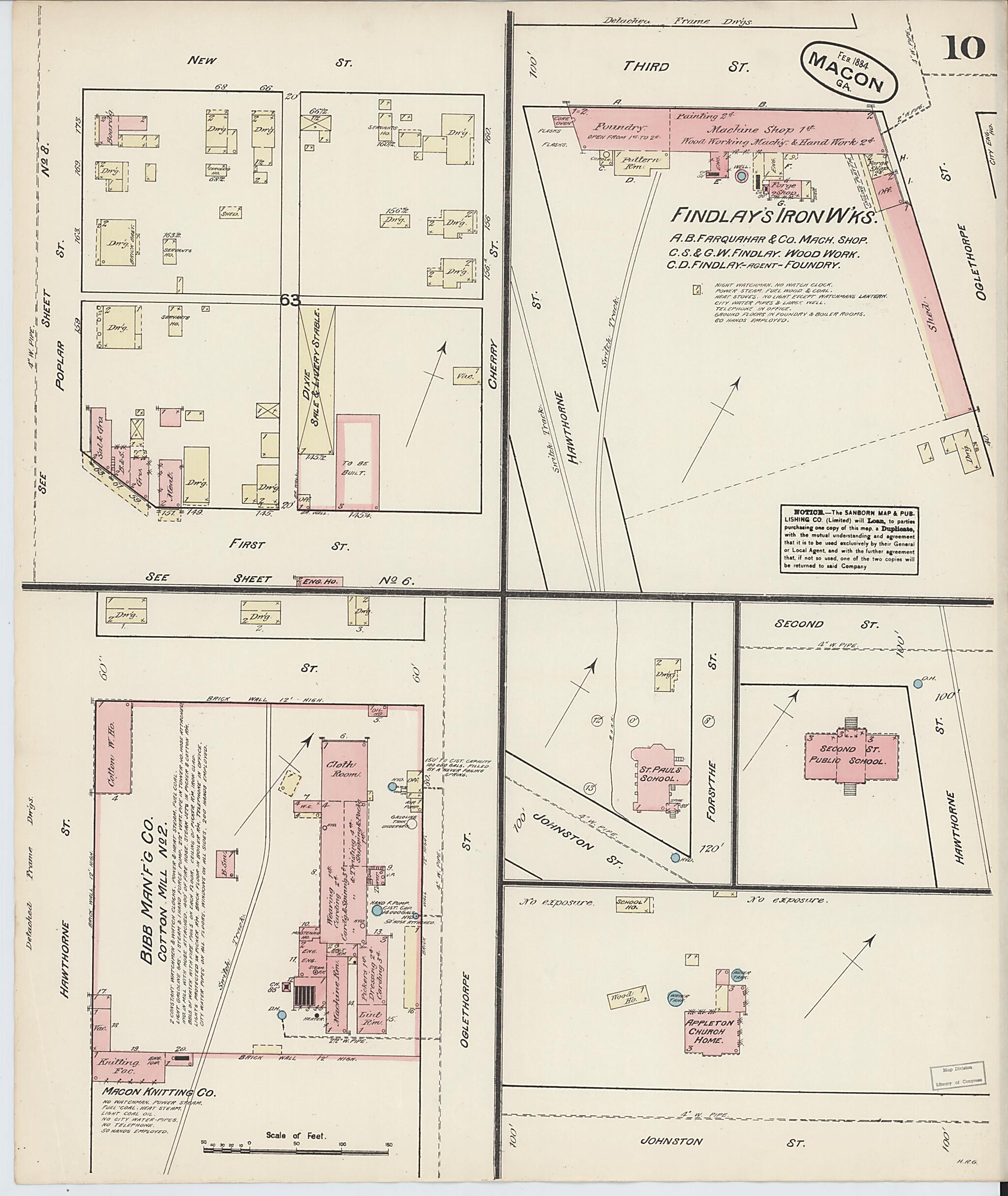 This old map of Macon, Jones County, Georgia was created by Sanborn Map Company in 1884