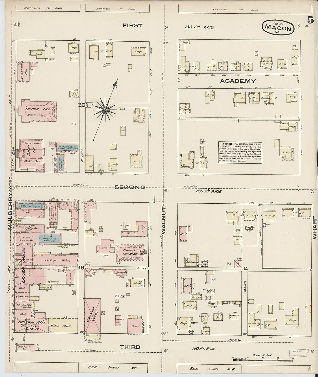 This old map of Macon, Jones County, Georgia was created by Sanborn Map Company in 1884