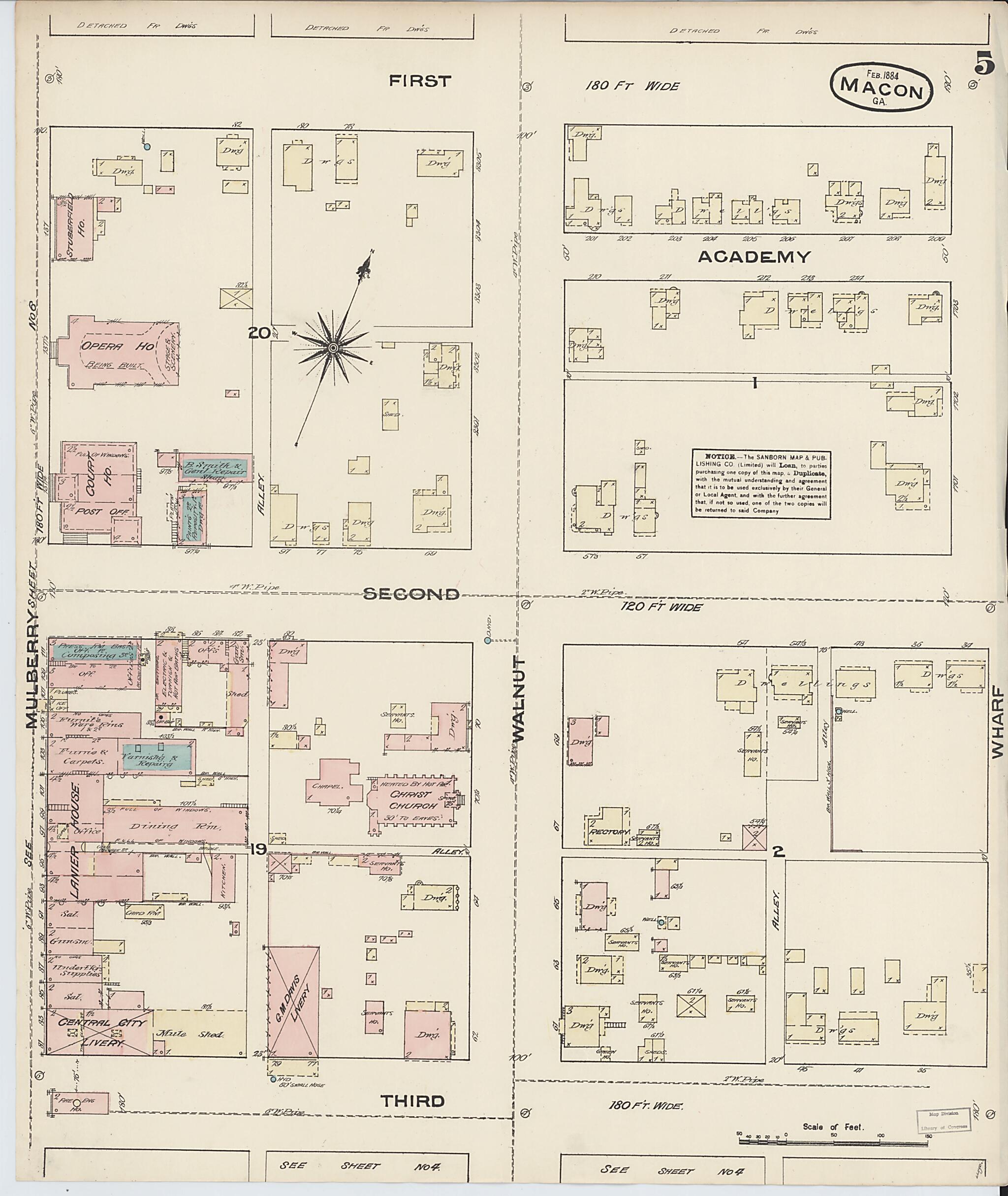 This old map of Macon, Jones County, Georgia was created by Sanborn Map Company in 1884