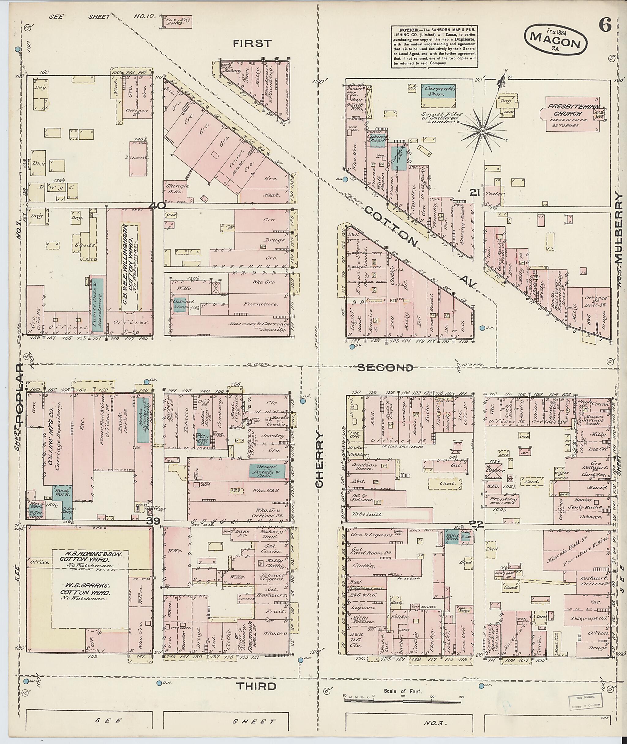 This old map of Macon, Jones County, Georgia was created by Sanborn Map Company in 1884