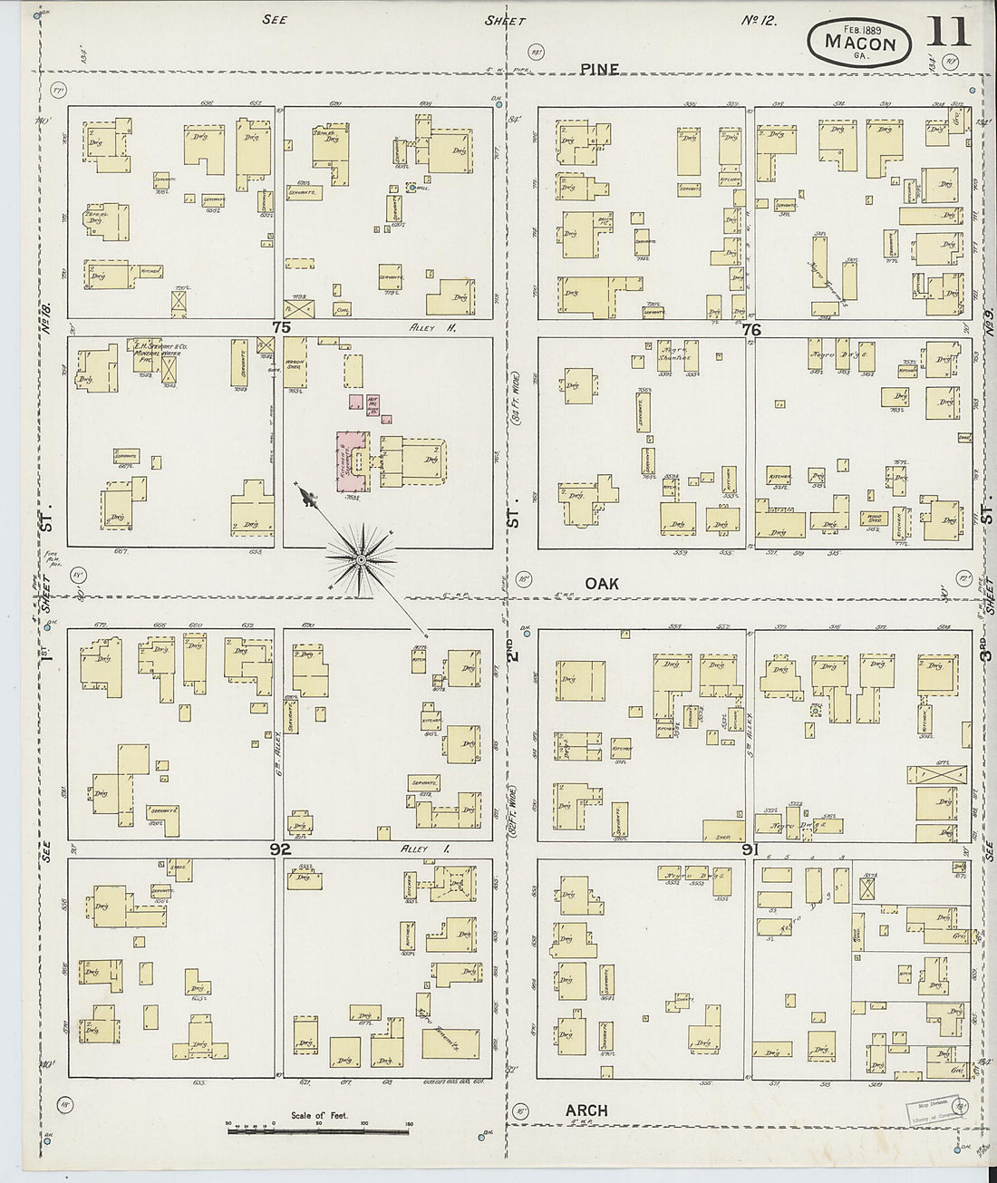 This old map of Macon, Jones County, Georgia was created by Sanborn Map Company in 1889