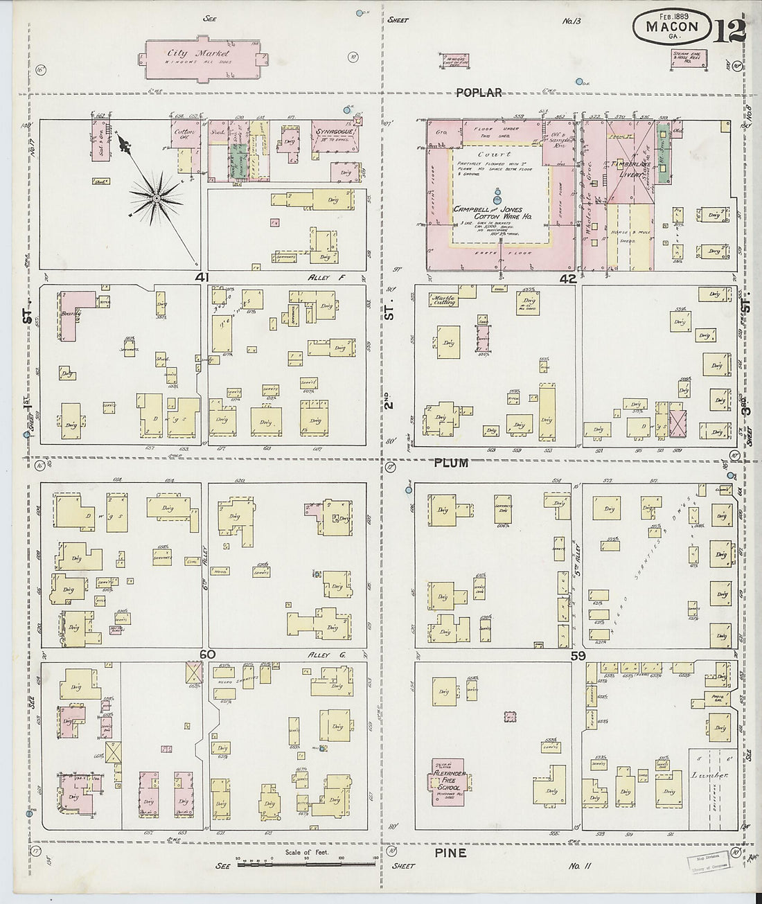 This old map of Macon, Jones County, Georgia was created by Sanborn Map Company in 1889