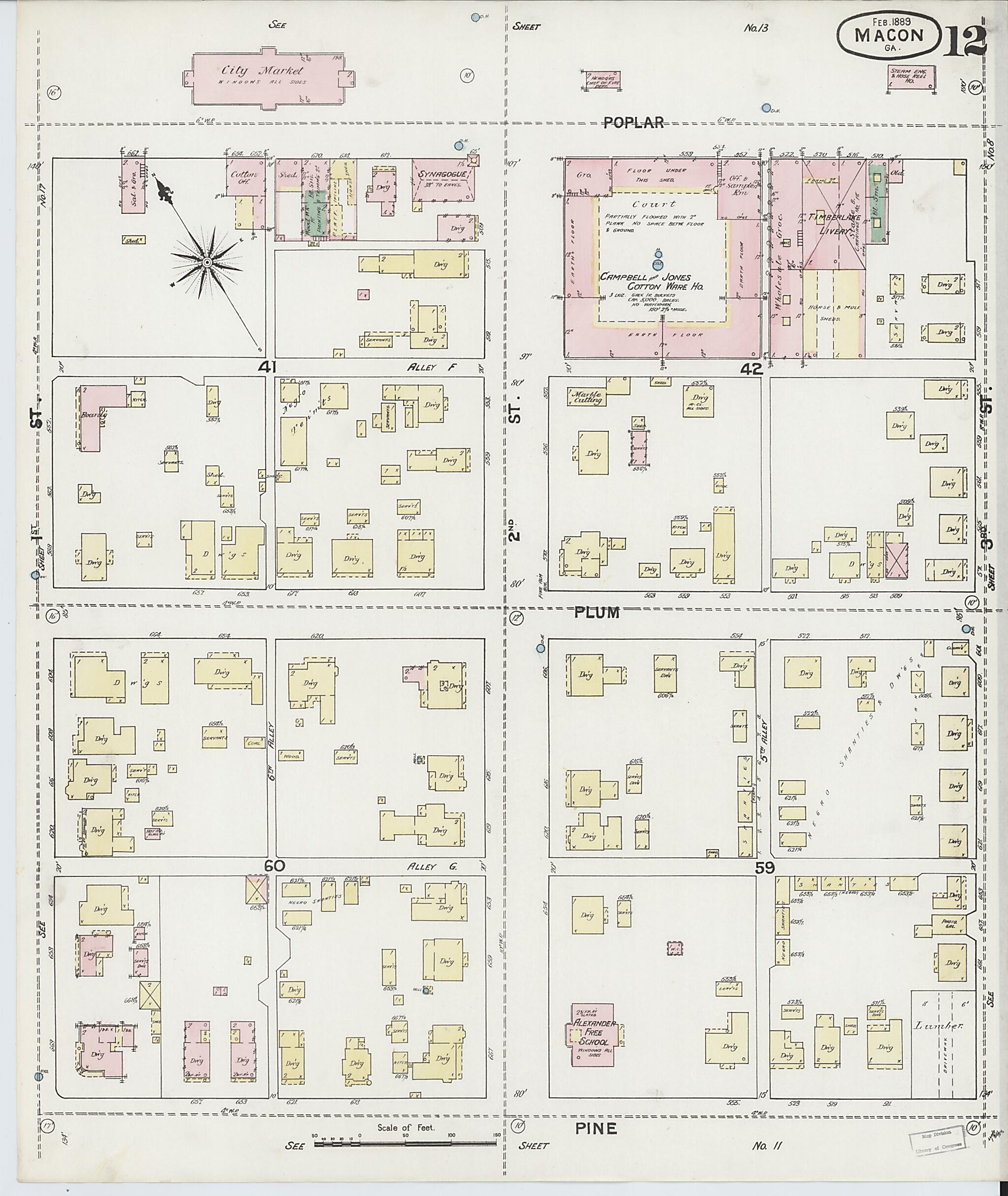 This old map of Macon, Jones County, Georgia was created by Sanborn Map Company in 1889