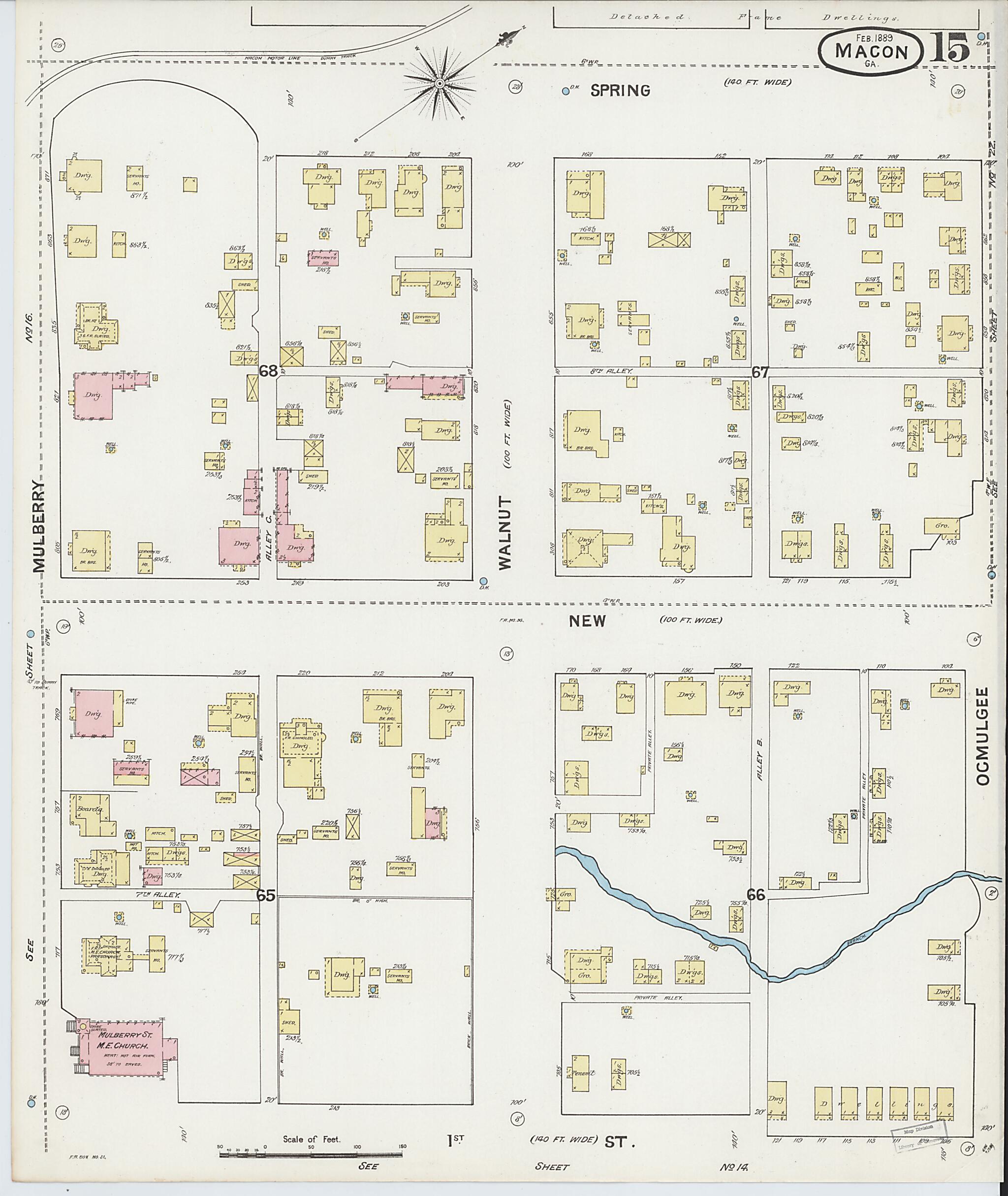 This old map of Macon, Jones County, Georgia was created by Sanborn Map Company in 1889
