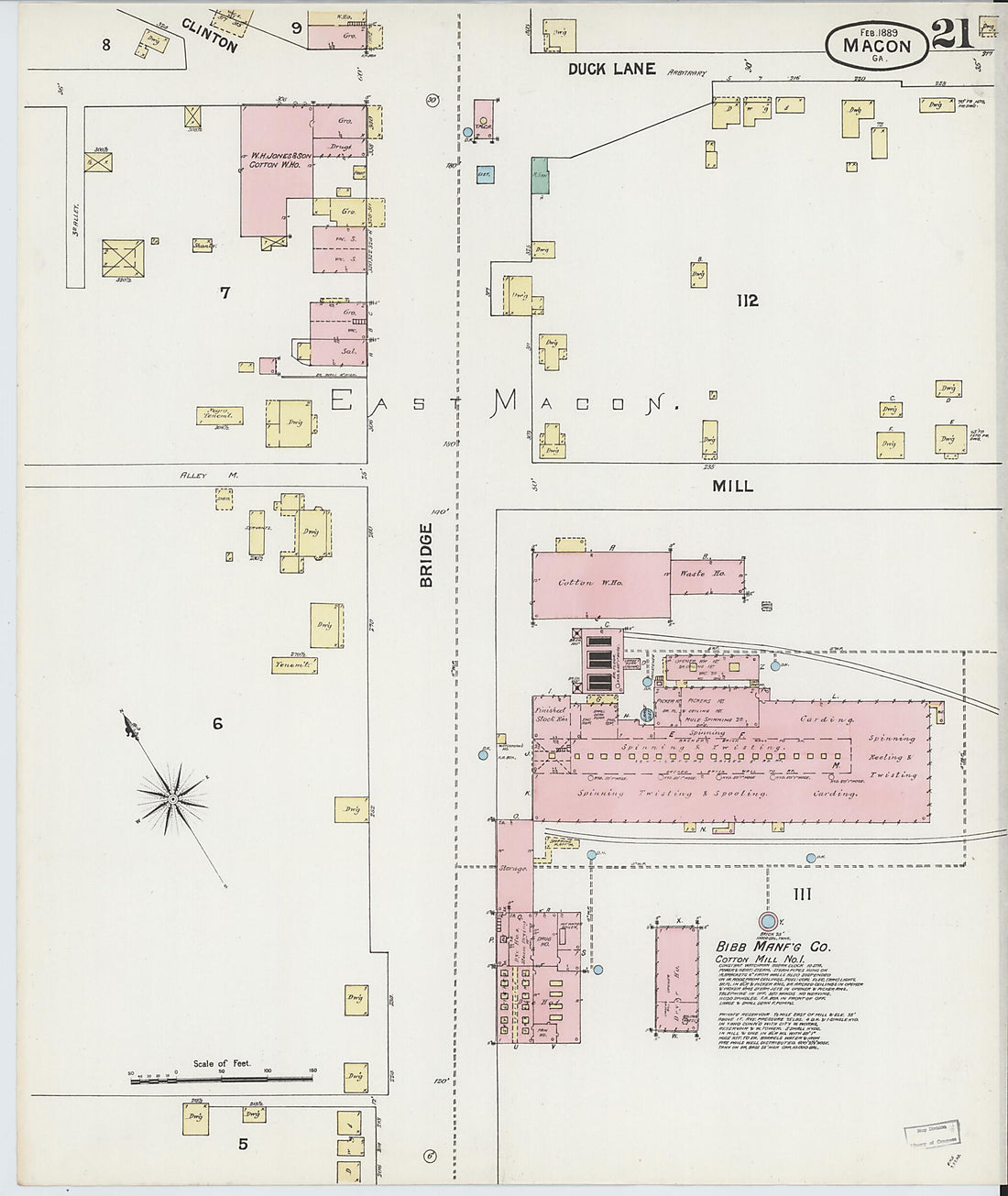 This old map of Macon, Jones County, Georgia was created by Sanborn Map Company in 1889