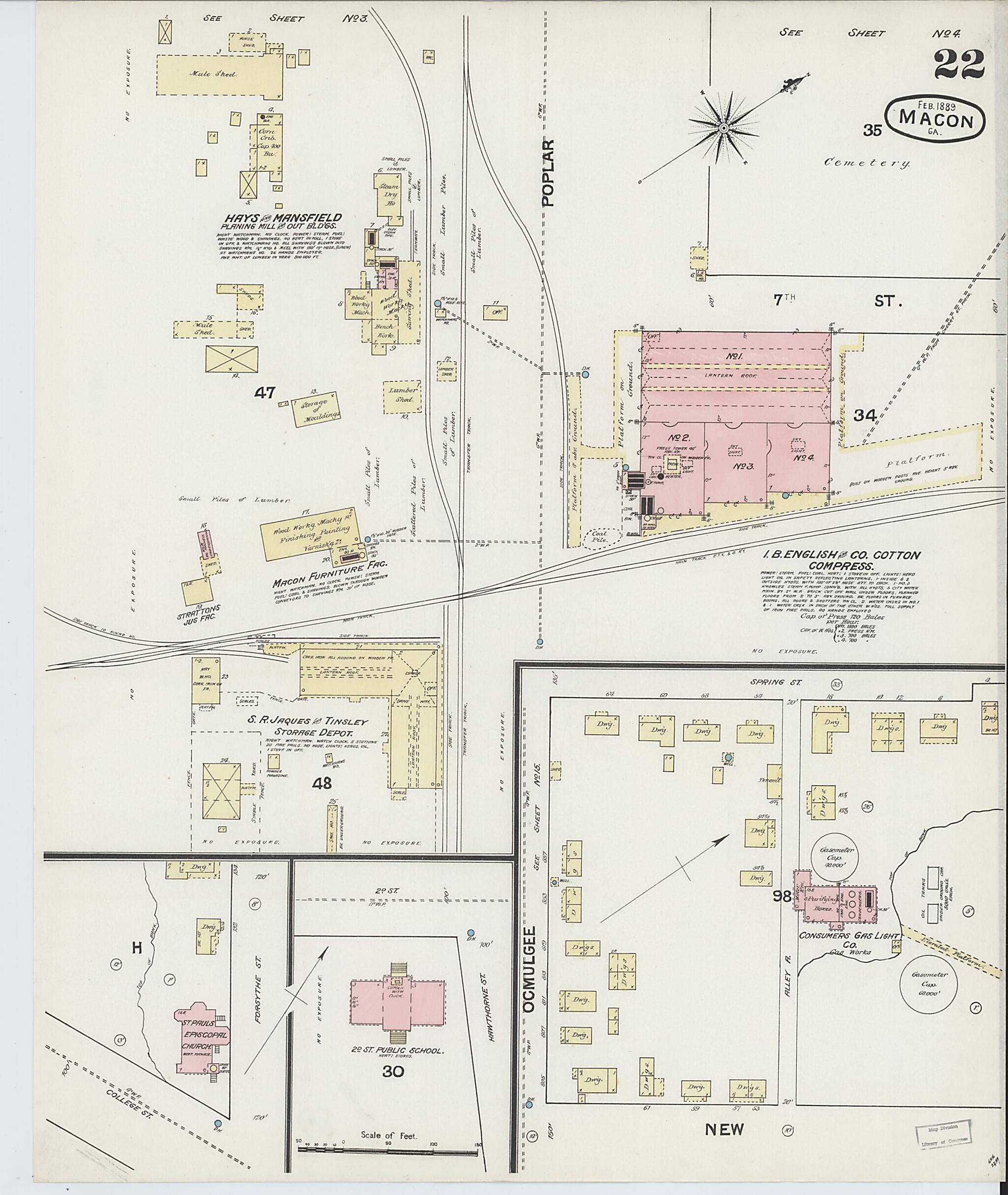 This old map of Macon, Jones County, Georgia was created by Sanborn Map Company in 1889