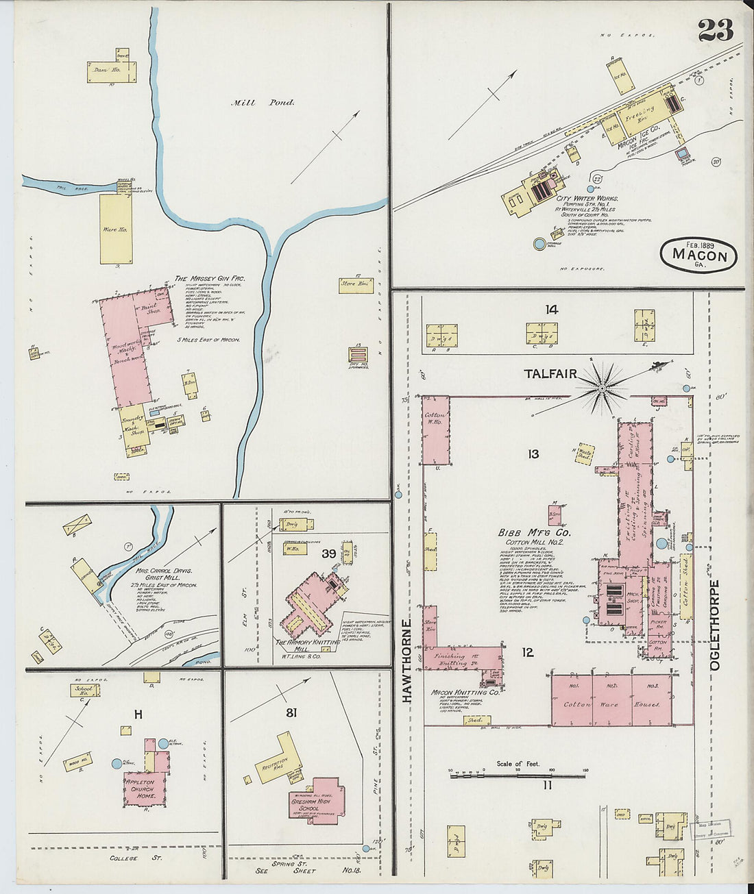 This old map of Macon, Jones County, Georgia was created by Sanborn Map Company in 1889