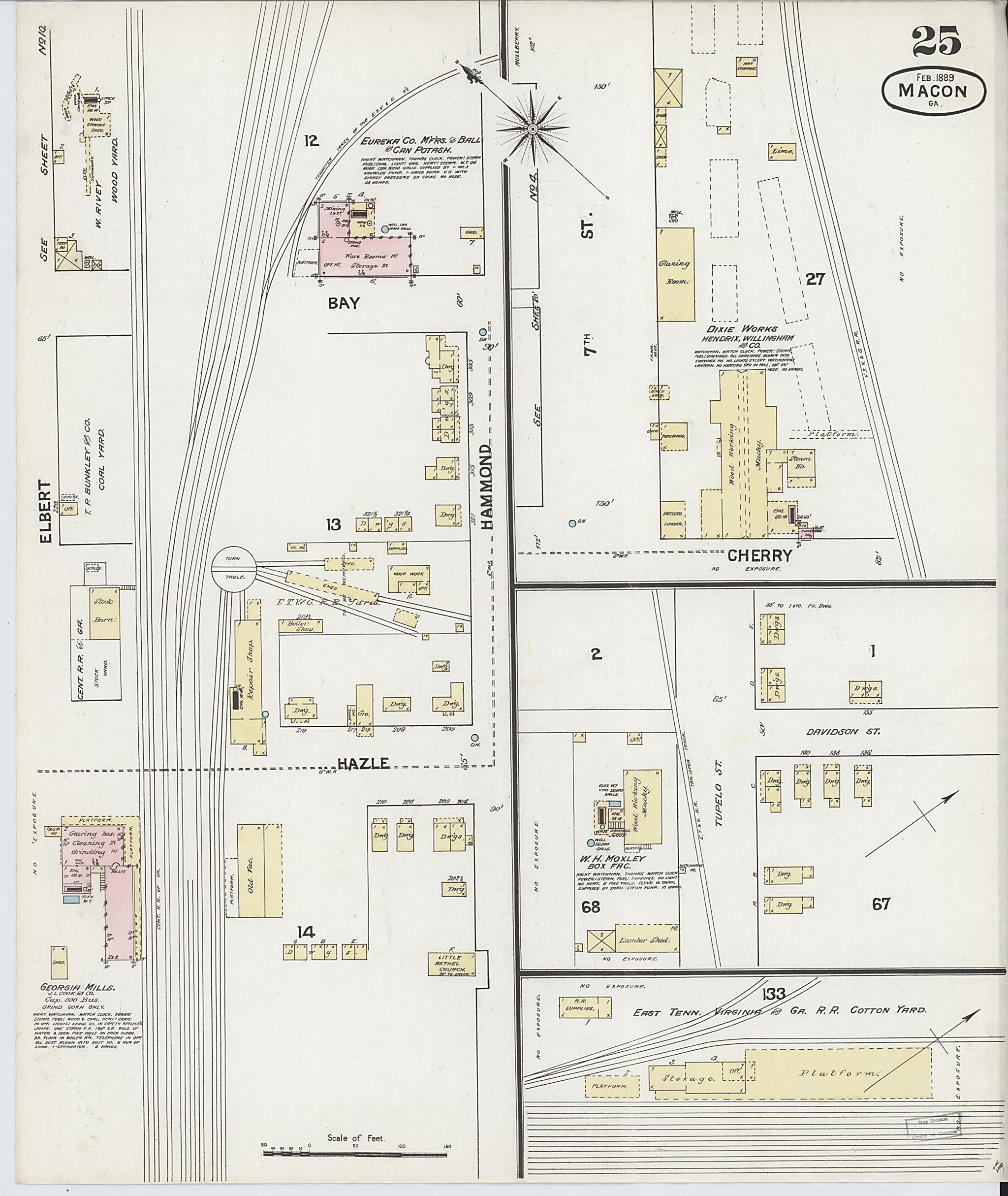 This old map of Macon, Jones County, Georgia was created by Sanborn Map Company in 1889
