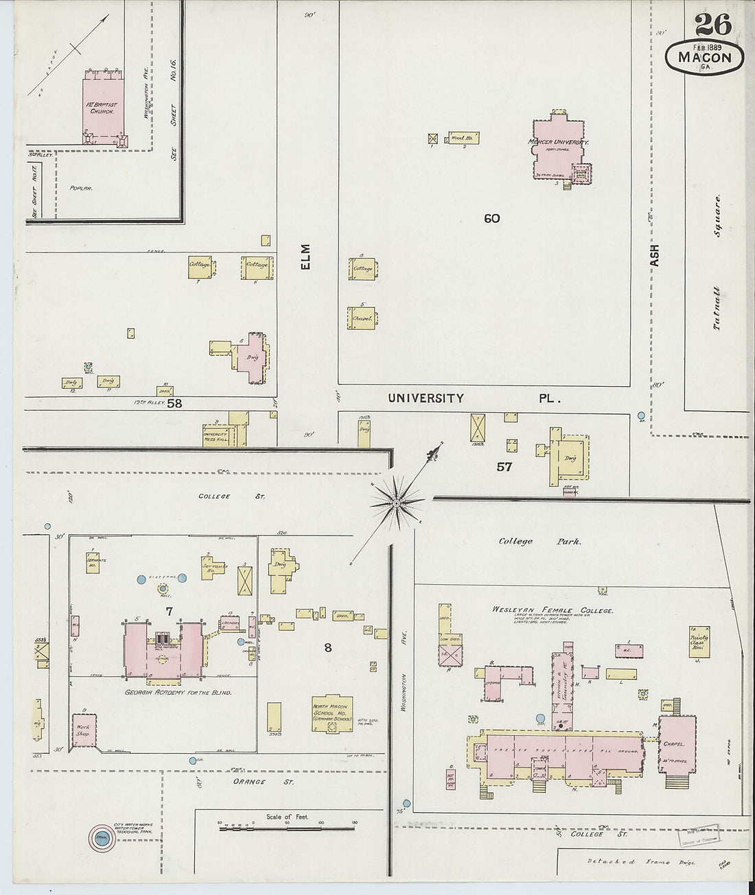 This old map of Macon, Jones County, Georgia was created by Sanborn Map Company in 1889