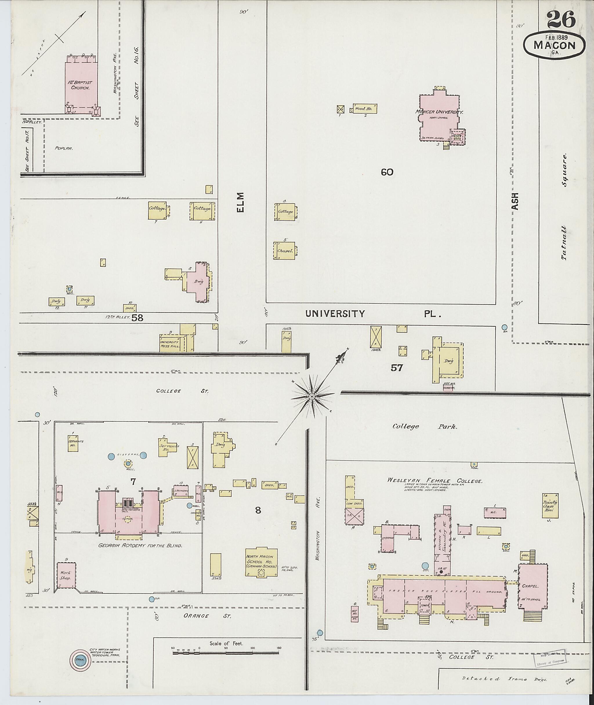 This old map of Macon, Jones County, Georgia was created by Sanborn Map Company in 1889