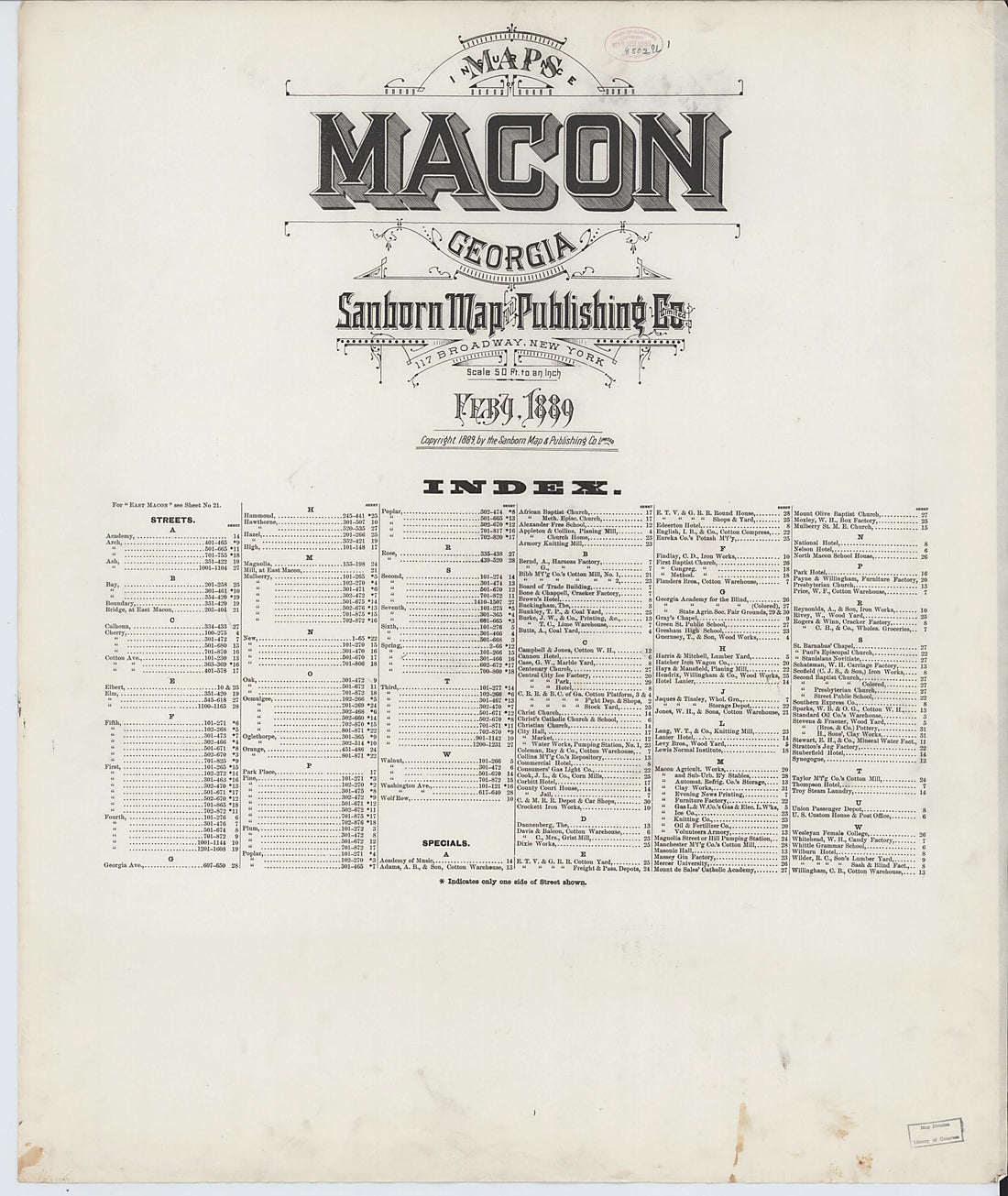 This old map of Macon, Jones County, Georgia was created by Sanborn Map Company in 1889