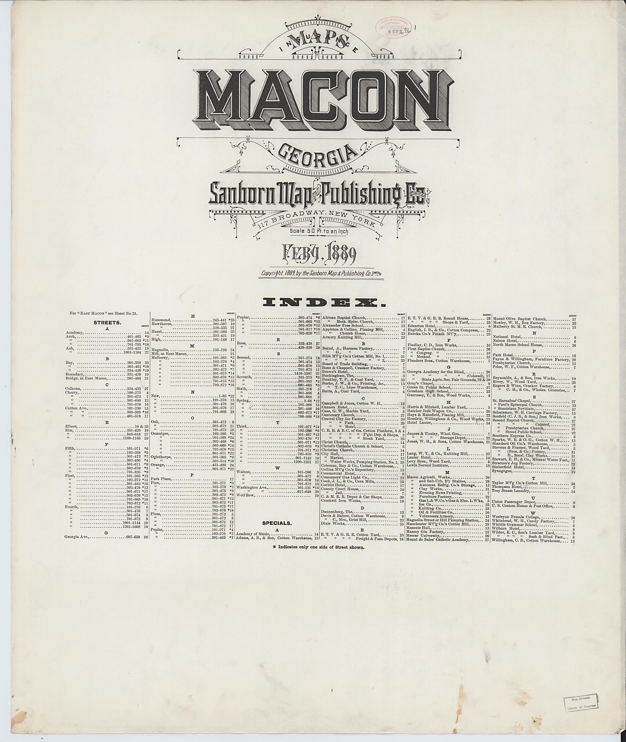 This old map of Macon, Jones County, Georgia was created by Sanborn Map Company in 1889