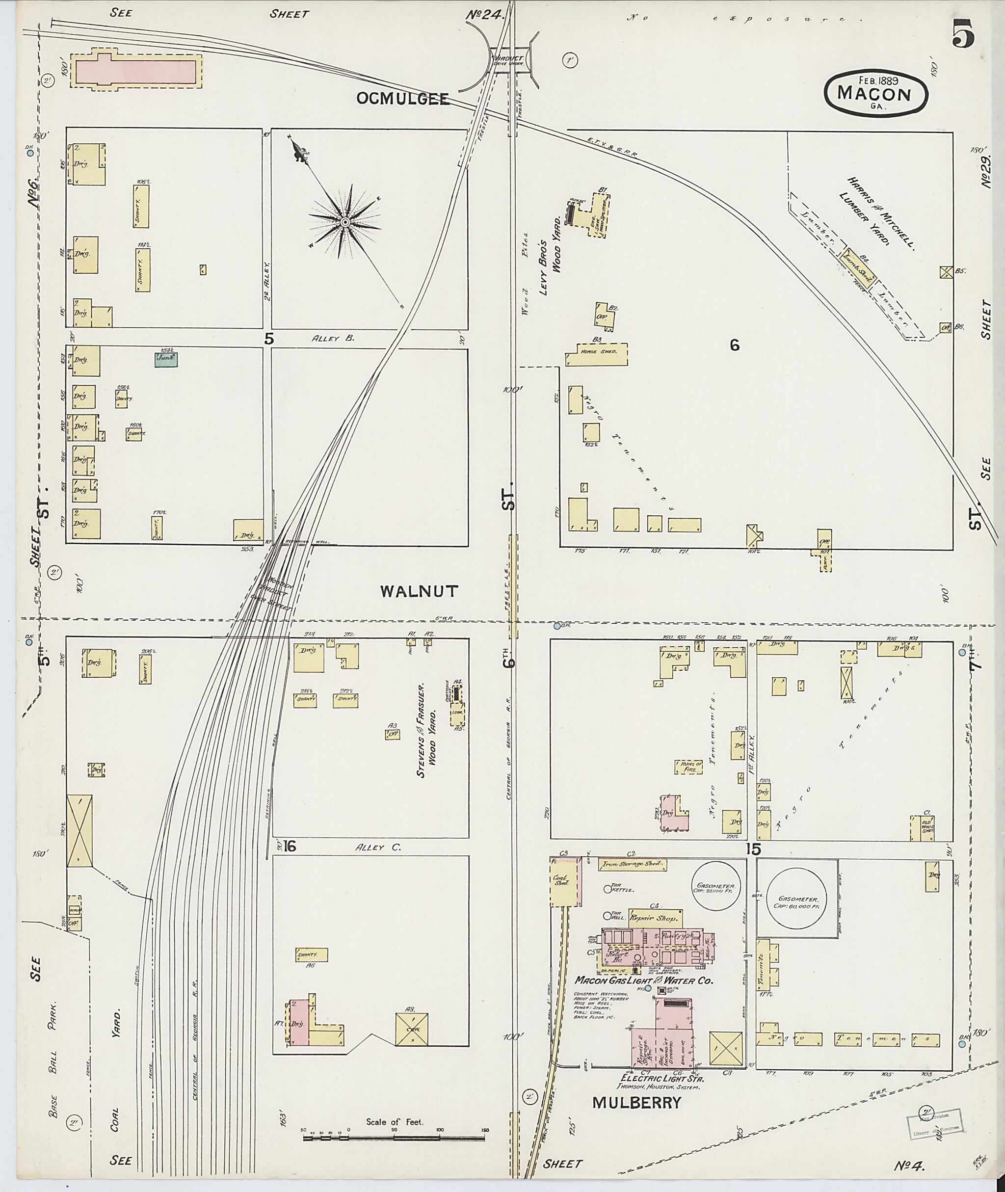 This old map of Macon, Jones County, Georgia was created by Sanborn Map Company in 1889