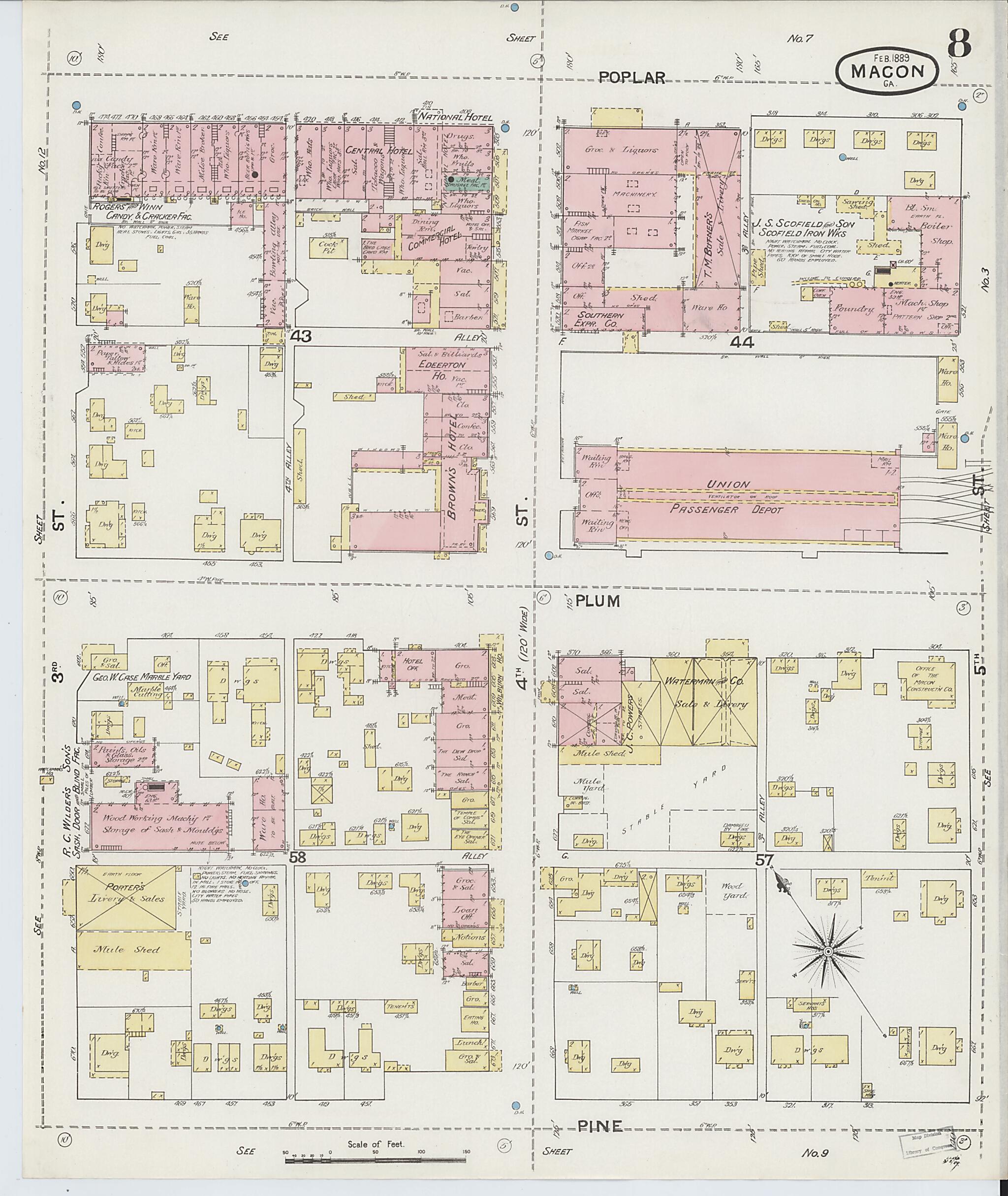 This old map of Macon, Jones County, Georgia was created by Sanborn Map Company in 1889