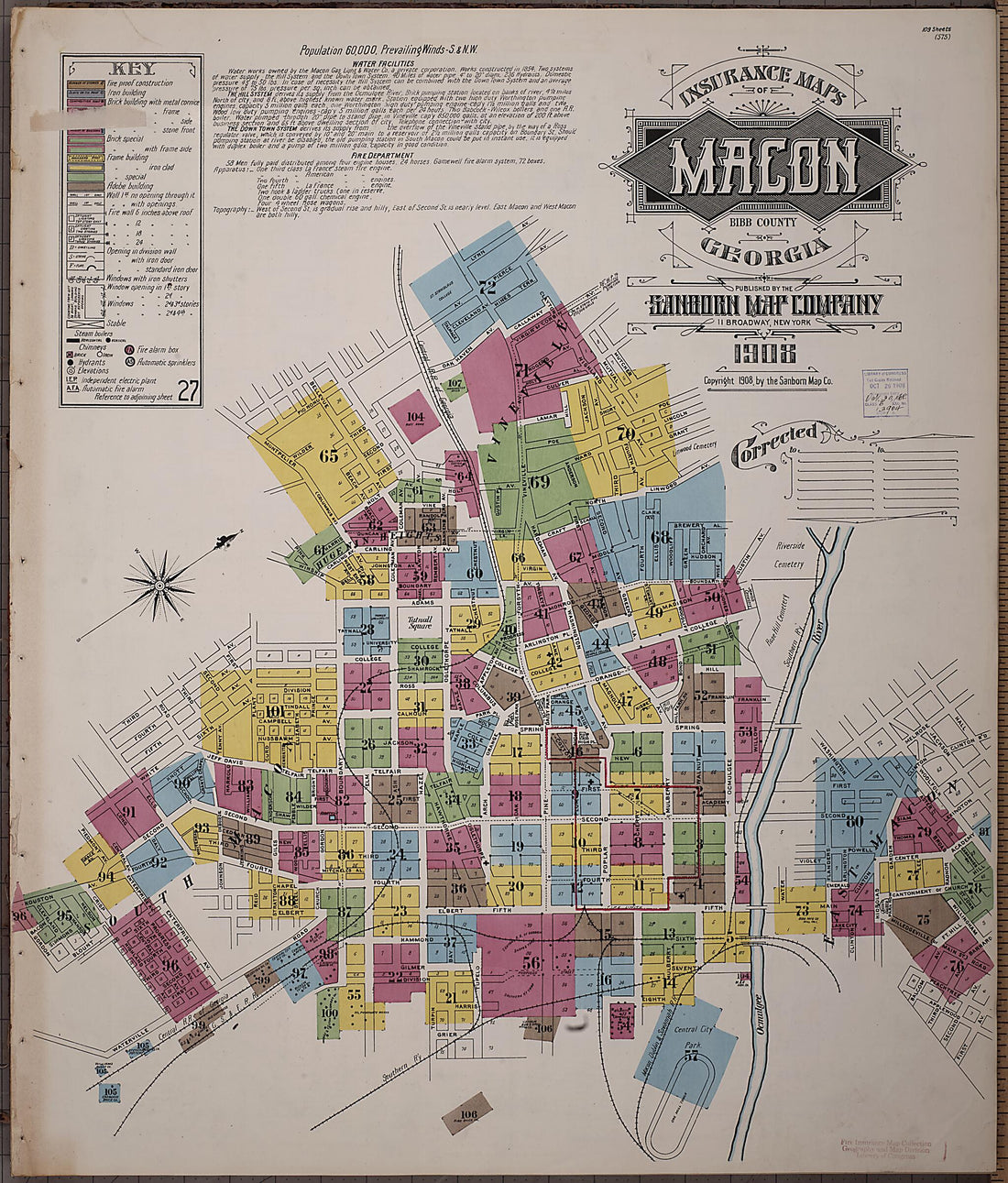 This old map of Macon, Jones County, Georgia was created by Sanborn Map Company in 1908