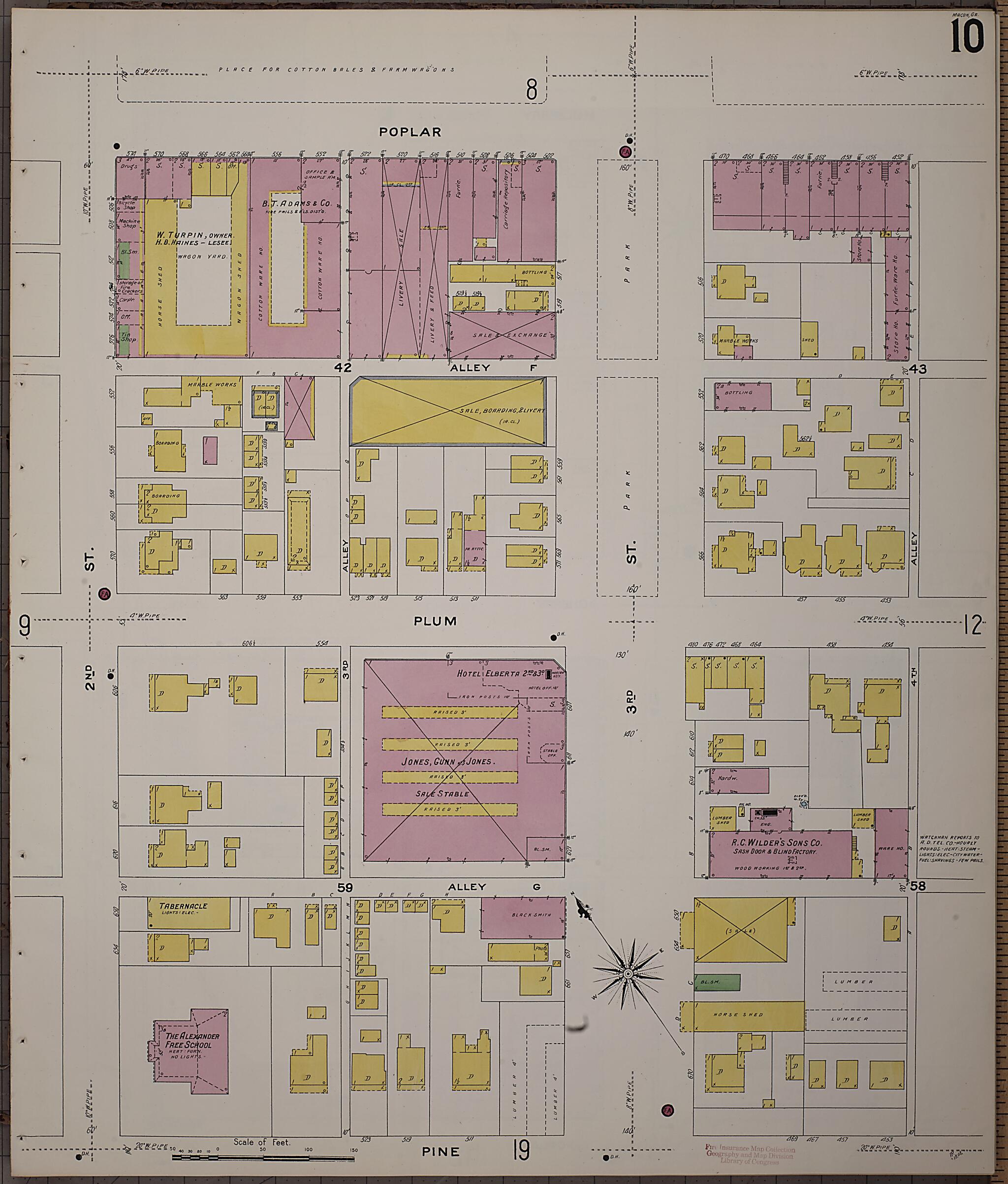 This old map of Macon, Jones County, Georgia was created by Sanborn Map Company in 1908
