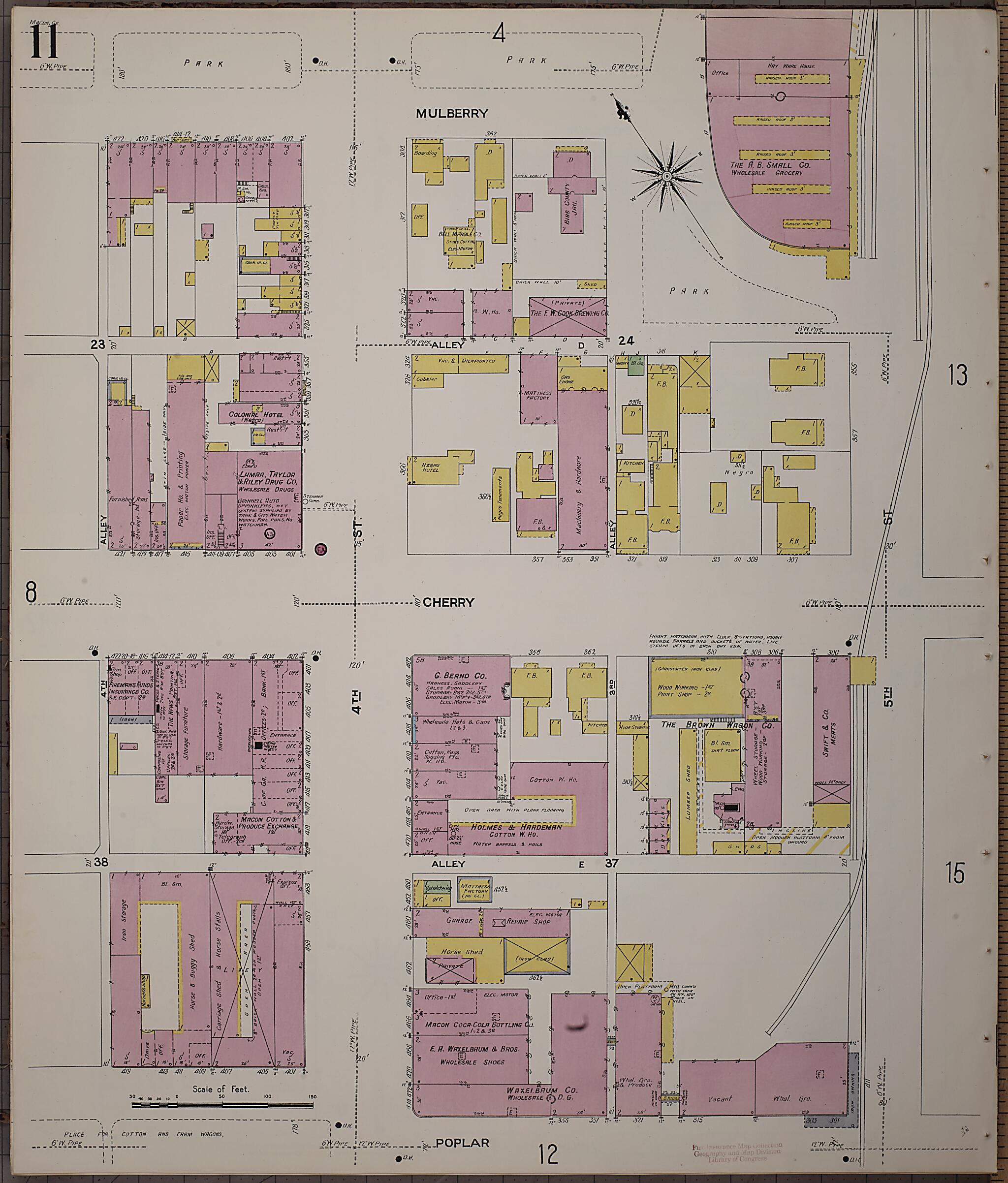 This old map of Macon, Jones County, Georgia was created by Sanborn Map Company in 1908